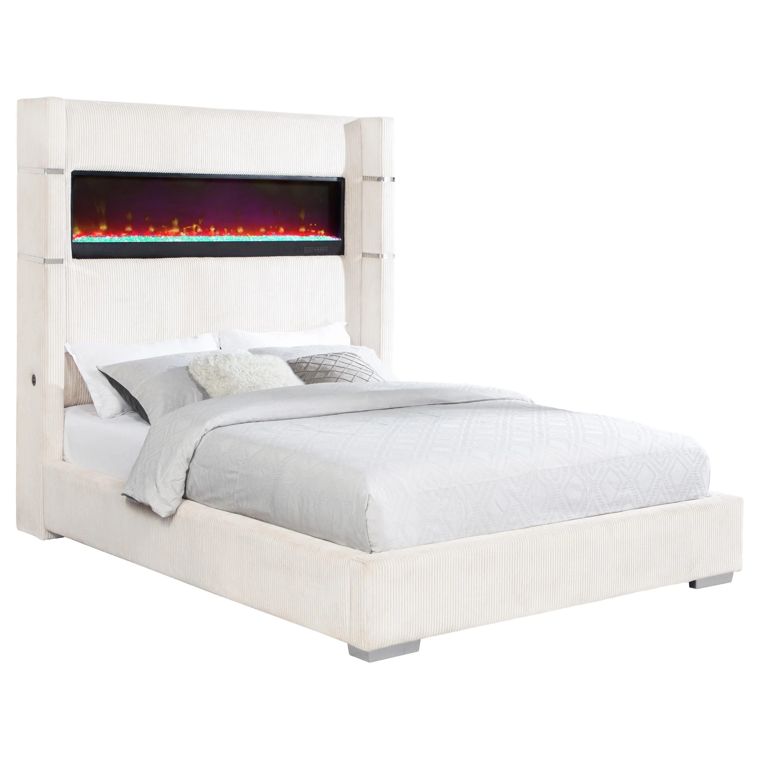 Tisdall Cream 67-inch Upholstered Queen Fireplace Bed - Image 2
