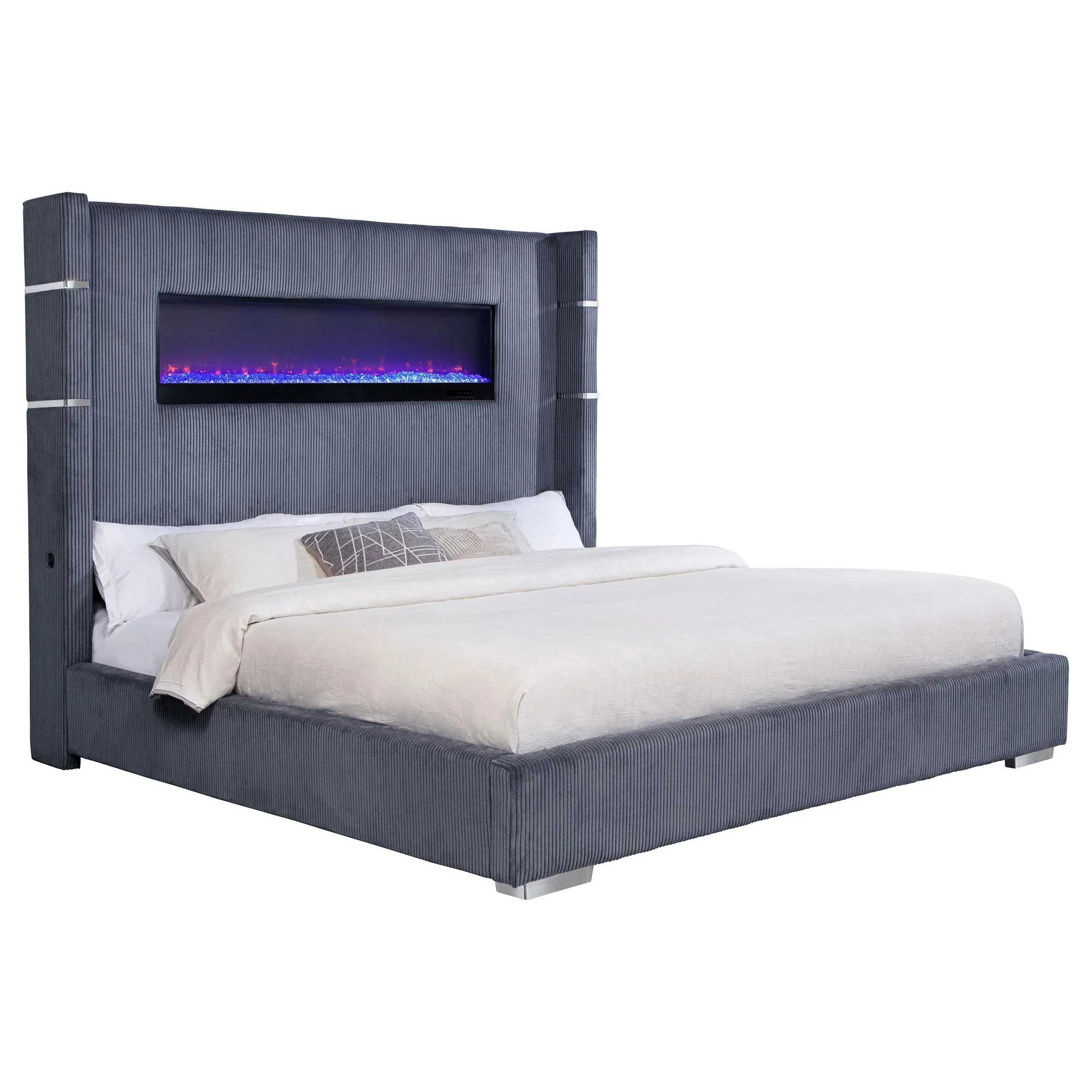 Tisdall Gray 67-inch Upholstered Eastern King Fireplace Bed - Image 2