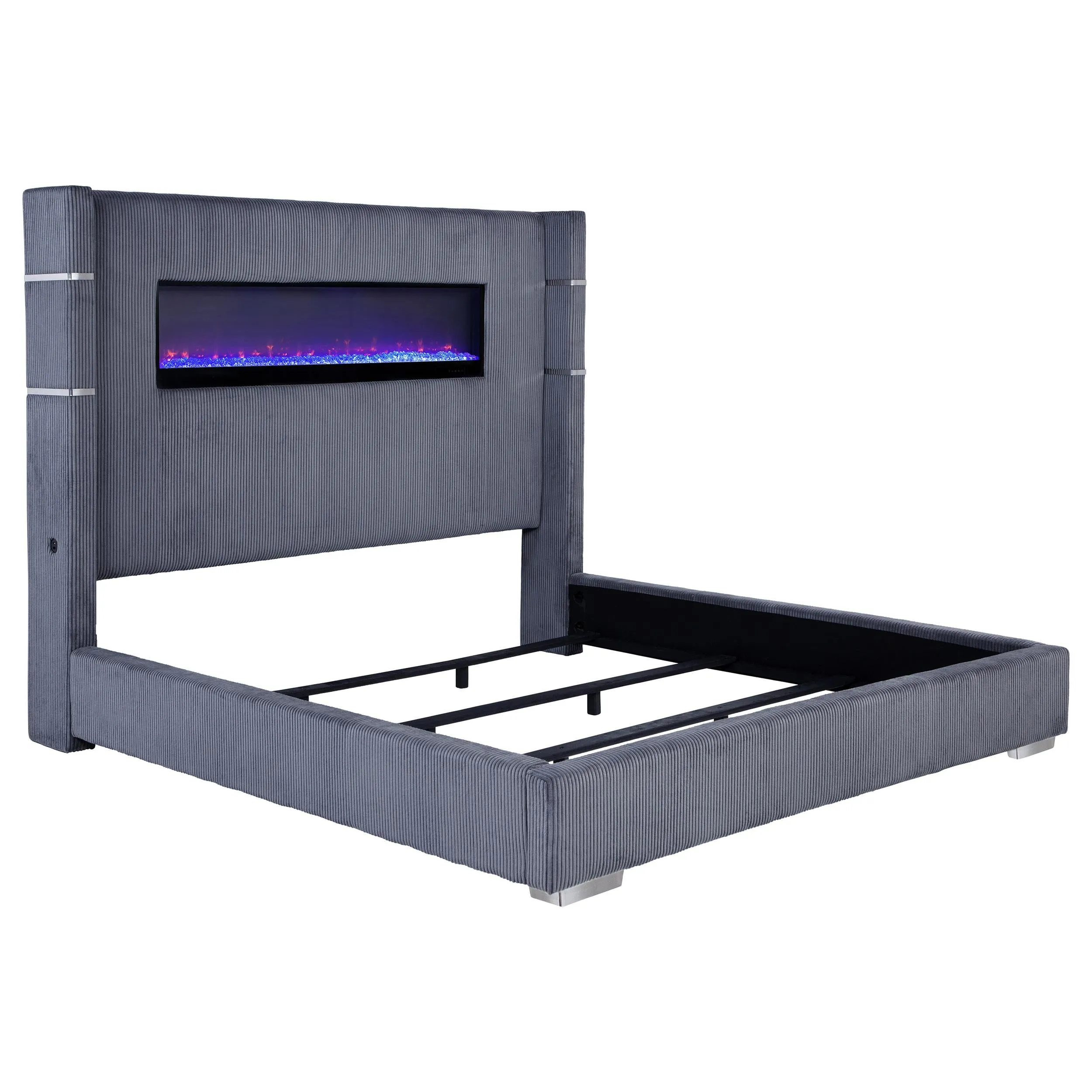 Tisdall Gray 67-inch Upholstered Eastern King Fireplace Bed - Image 4