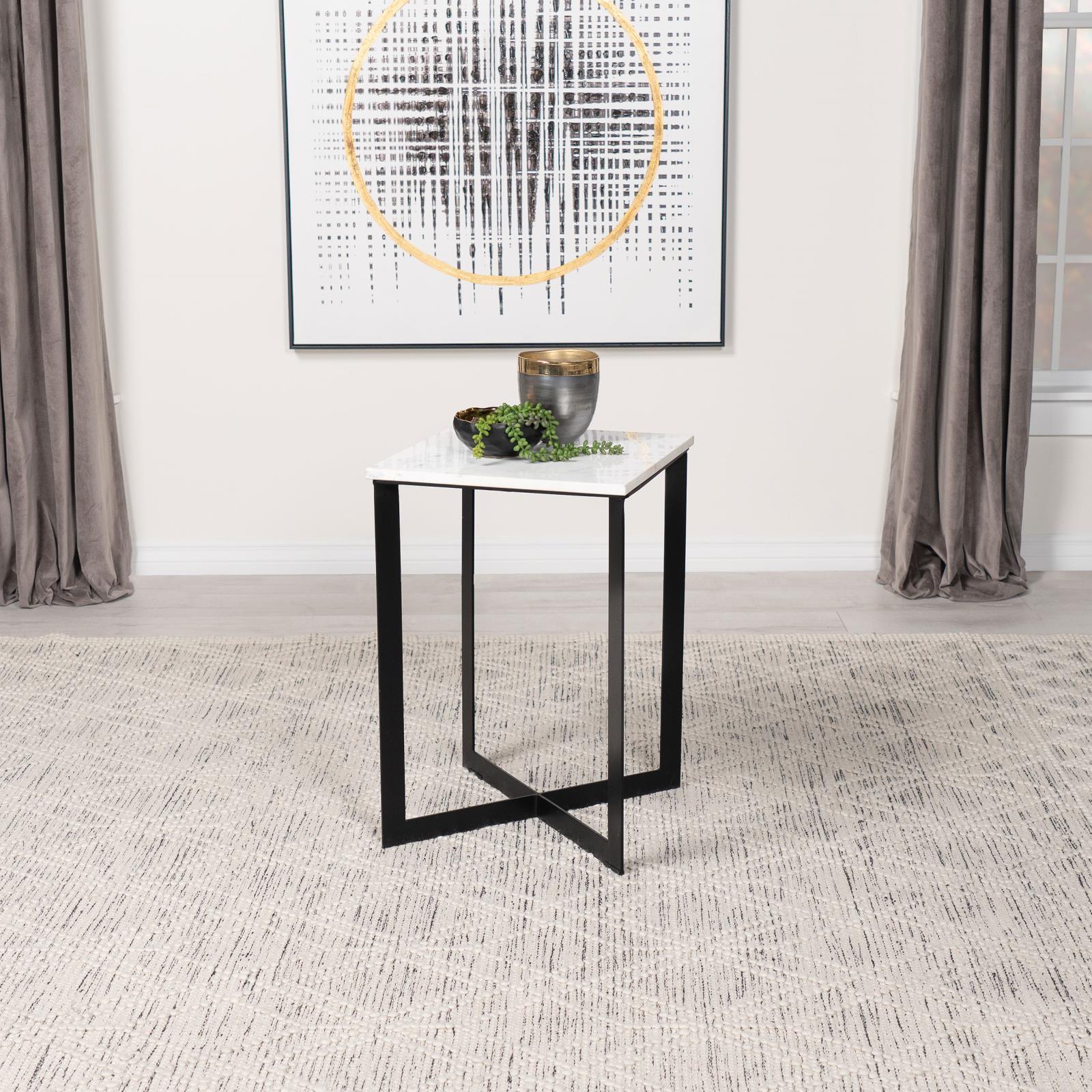 Tobin White and Black Square Marble Top End Table