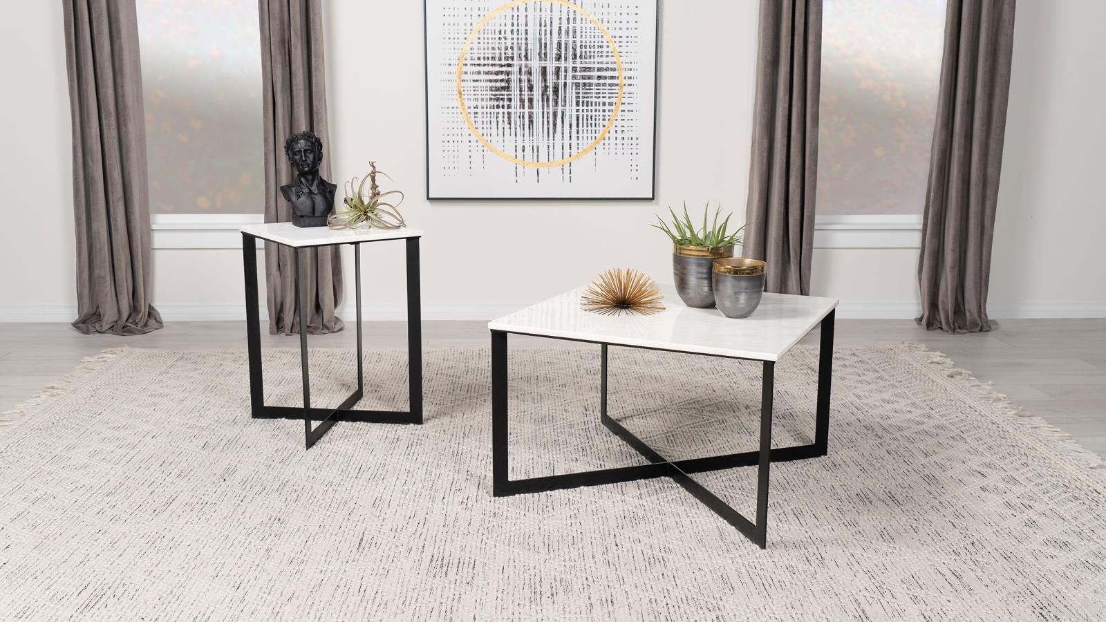 Tobin White and Black Square Marble Top End Table - Image 7