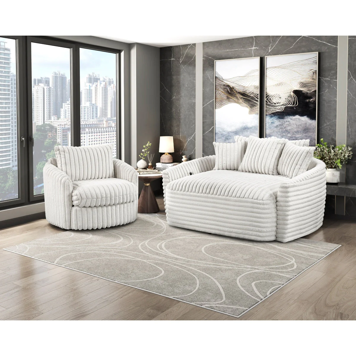 Tomball Beige Oversized Chaise Lounge and Chair - Image 19