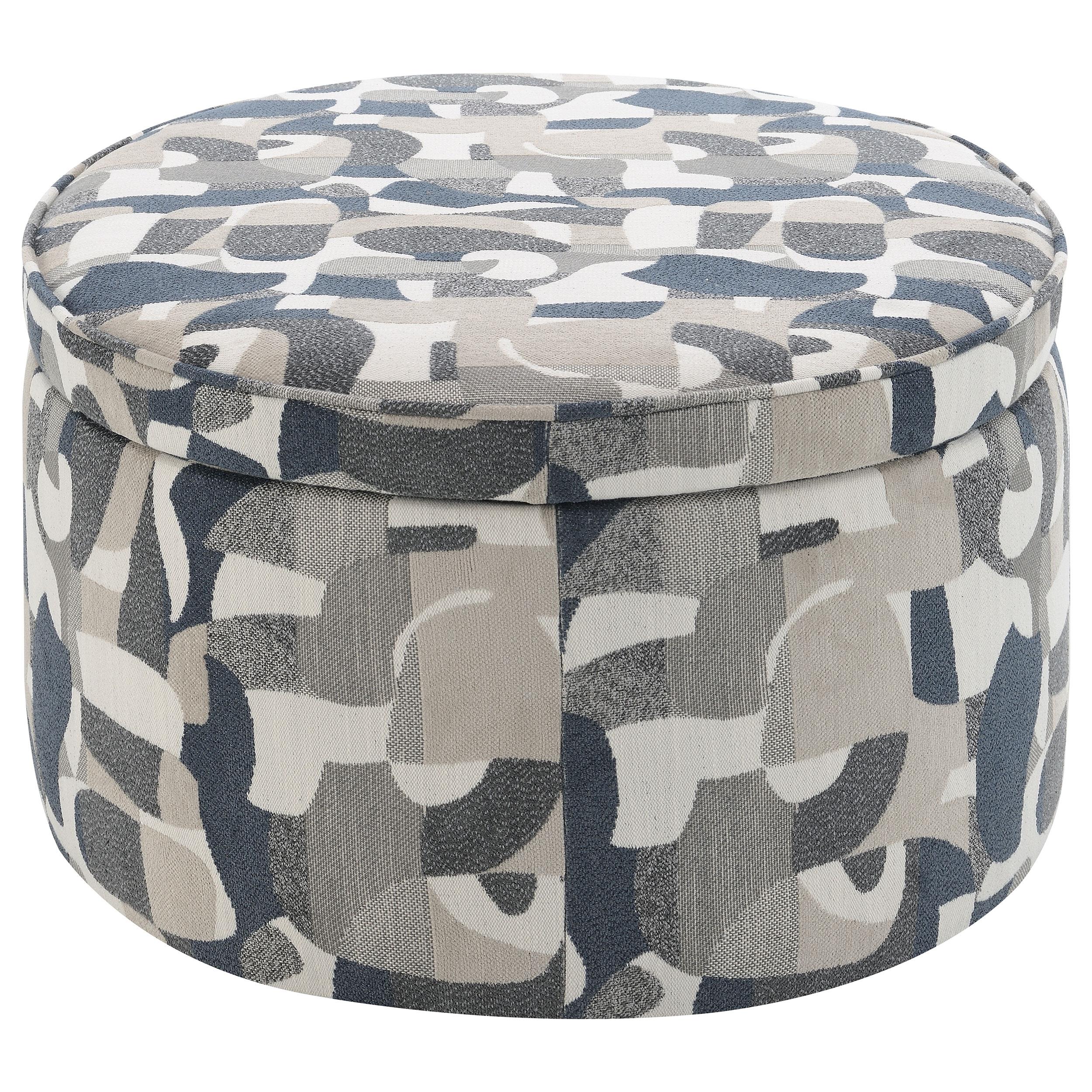 Tomkins Indigo Blue Oval Upholstered Storage Ottoman - Image 3