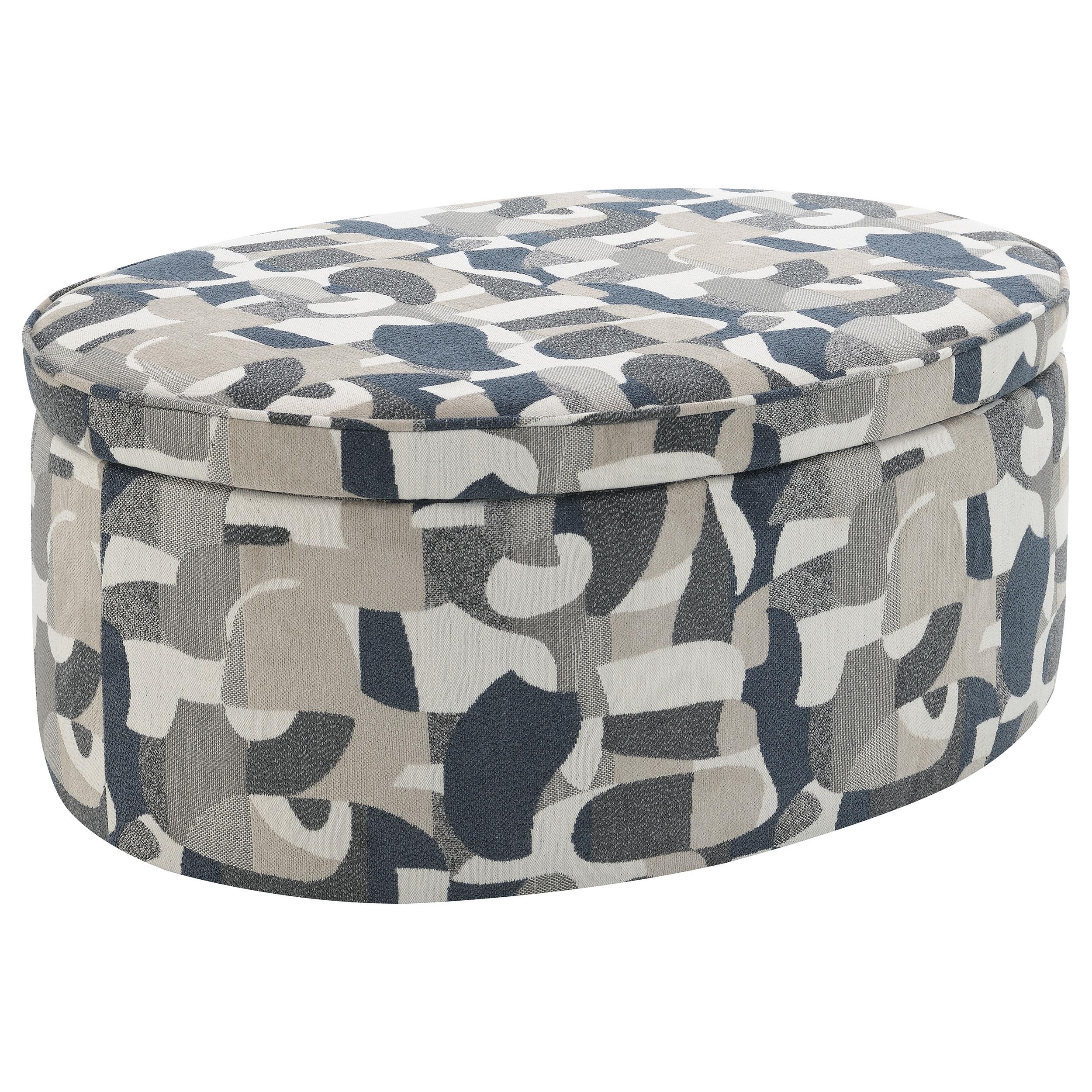 Tomkins Indigo Blue Oval Upholstered Storage Ottoman - Image 4
