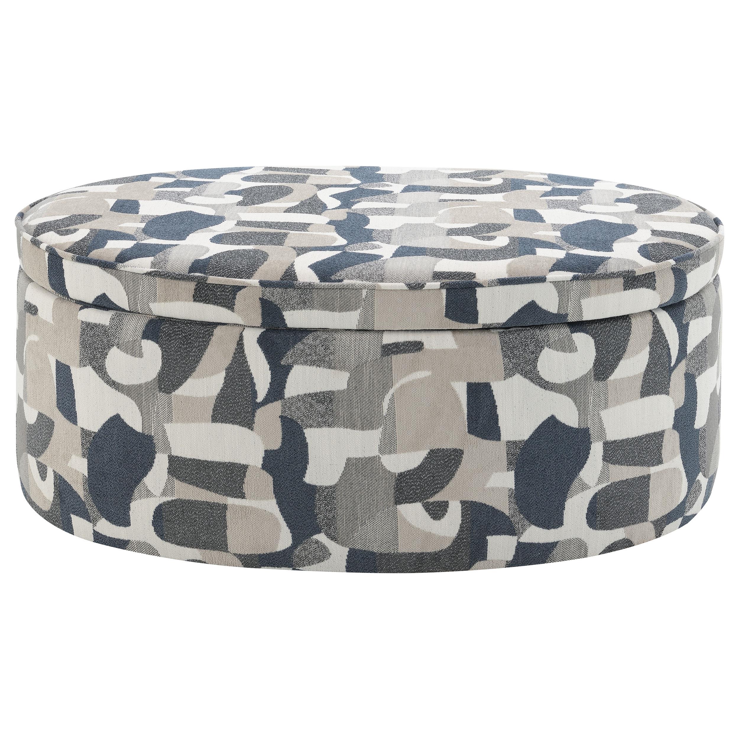 Tomkins Indigo Blue Oval Upholstered Storage Ottoman - Image 5
