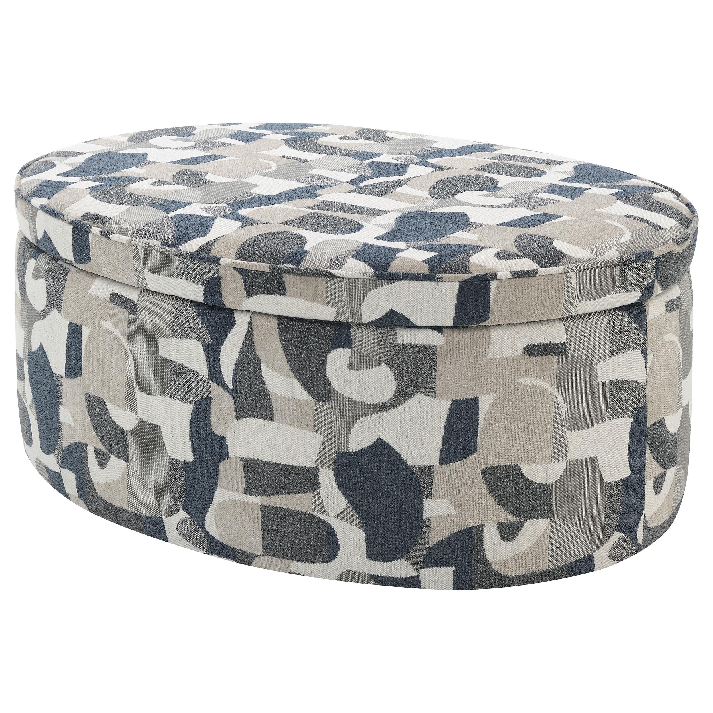 Tomkins Indigo Blue Oval Upholstered Storage Ottoman - Image 7
