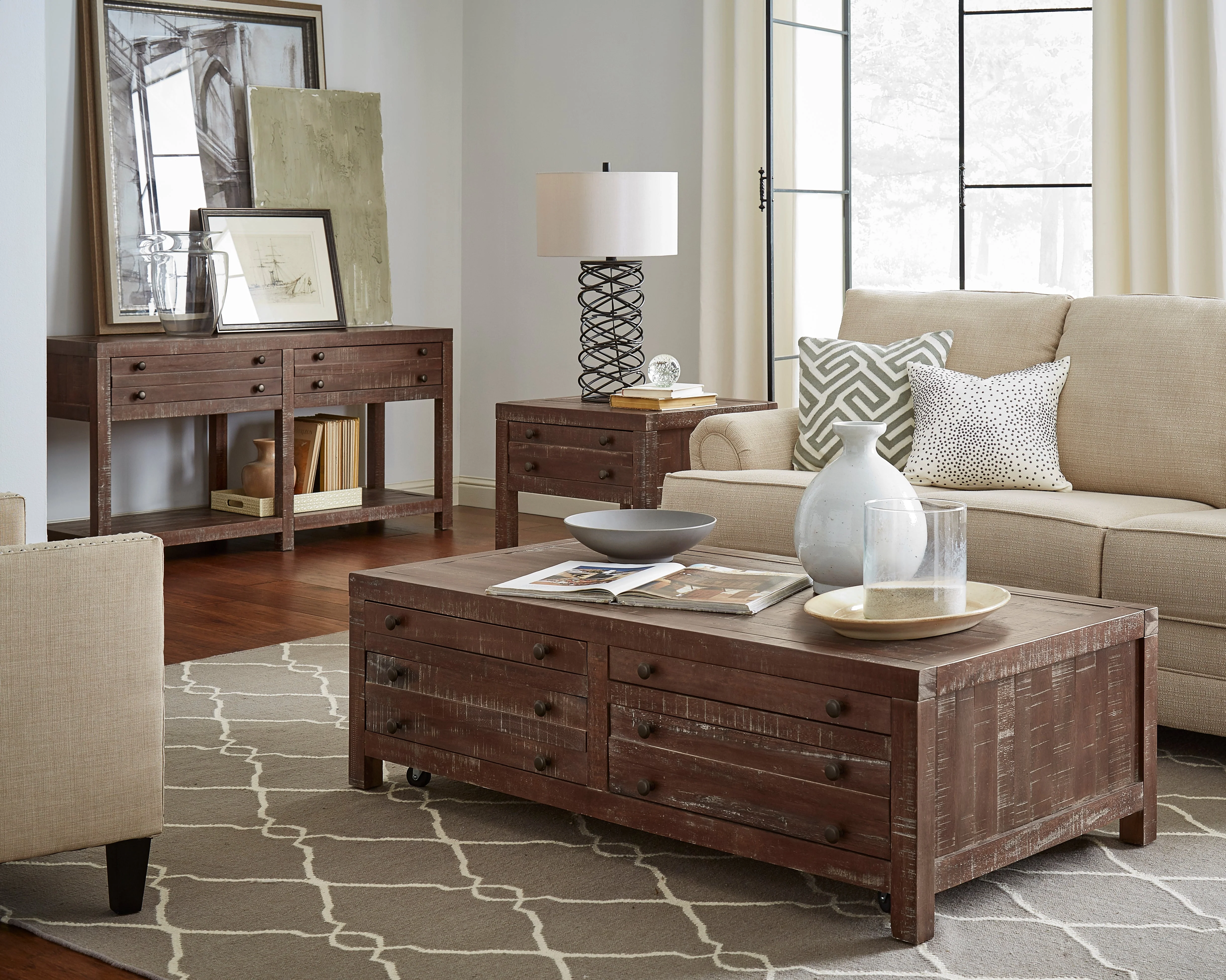 Townsend Solid Wood Castered Coffee Table in Java - Image 2
