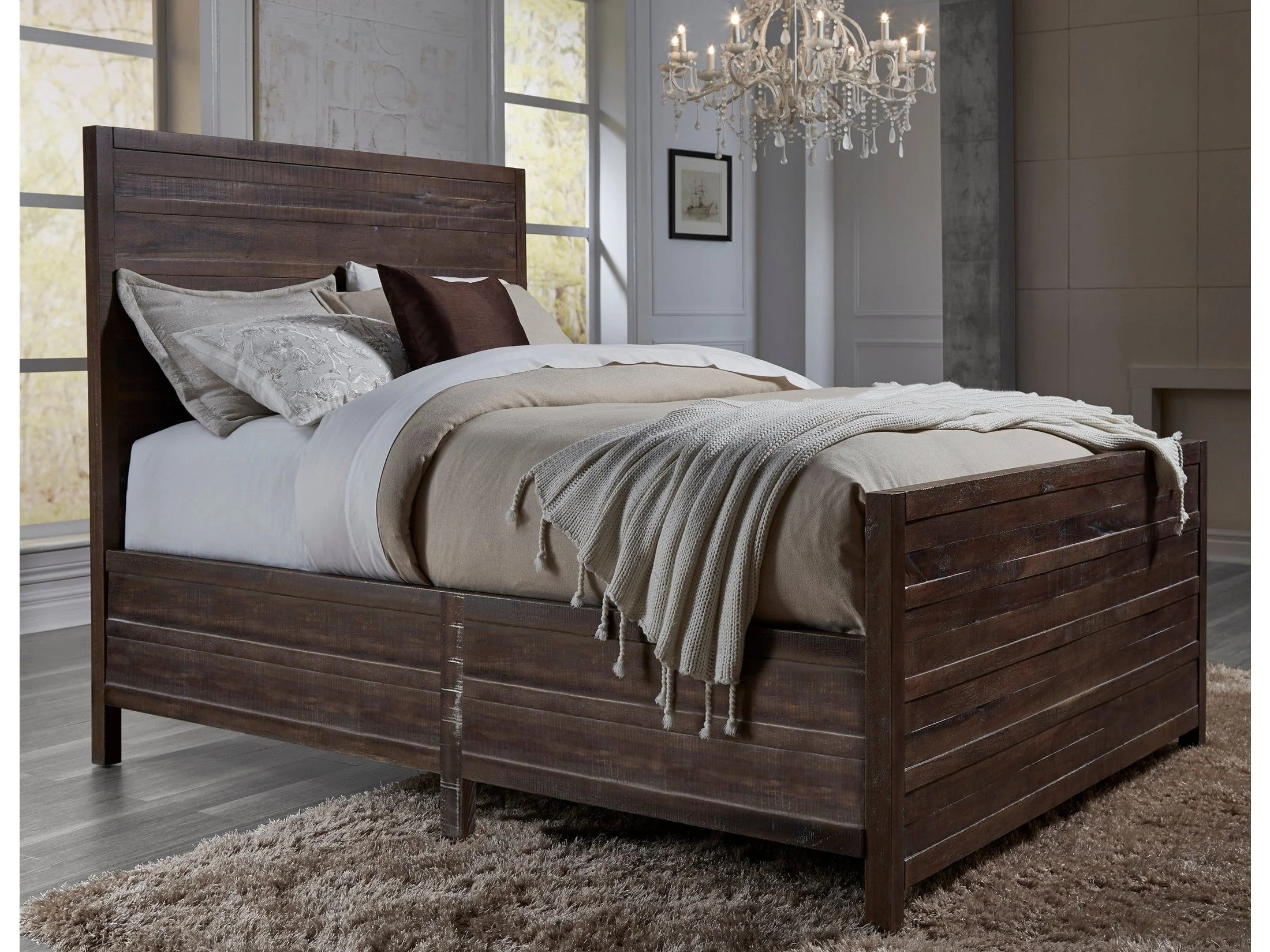 Townsend Solid Wood Eastern King Panel Bed in Java