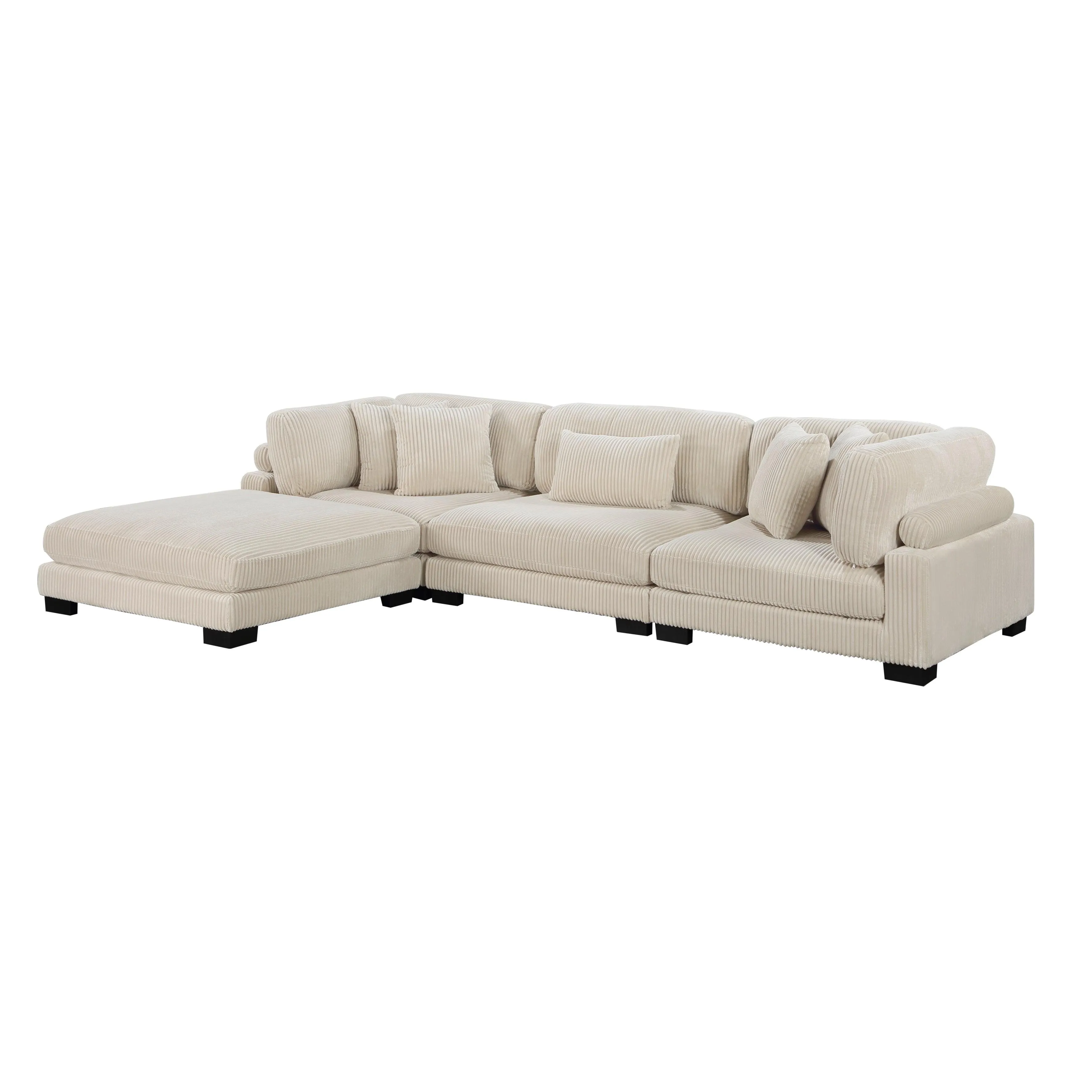 Traverse Beige Corduroy 4-Piece Modular Sectional with Ottoman - Image 2