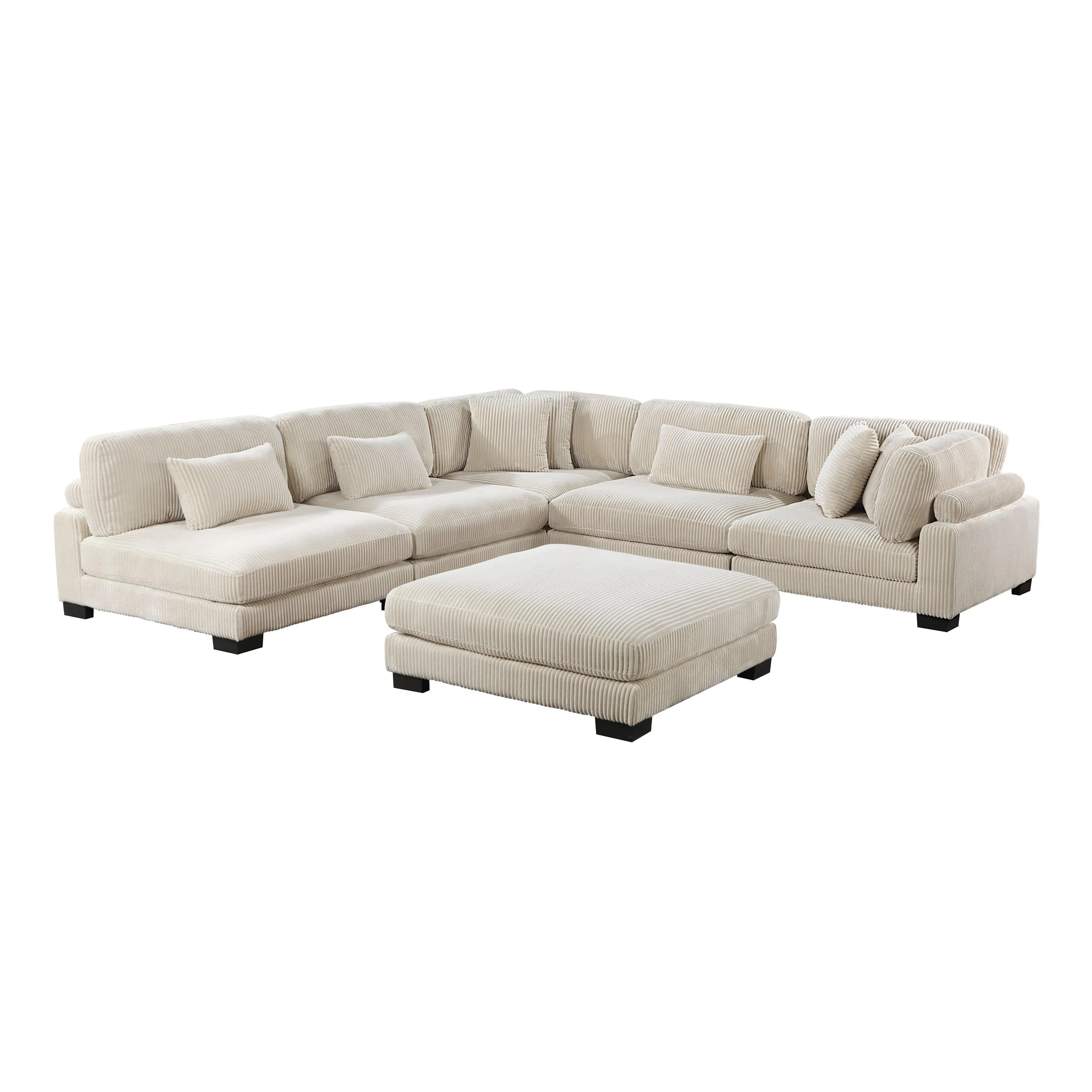 Traverse Beige Corduroy Armless Chair - Image 2