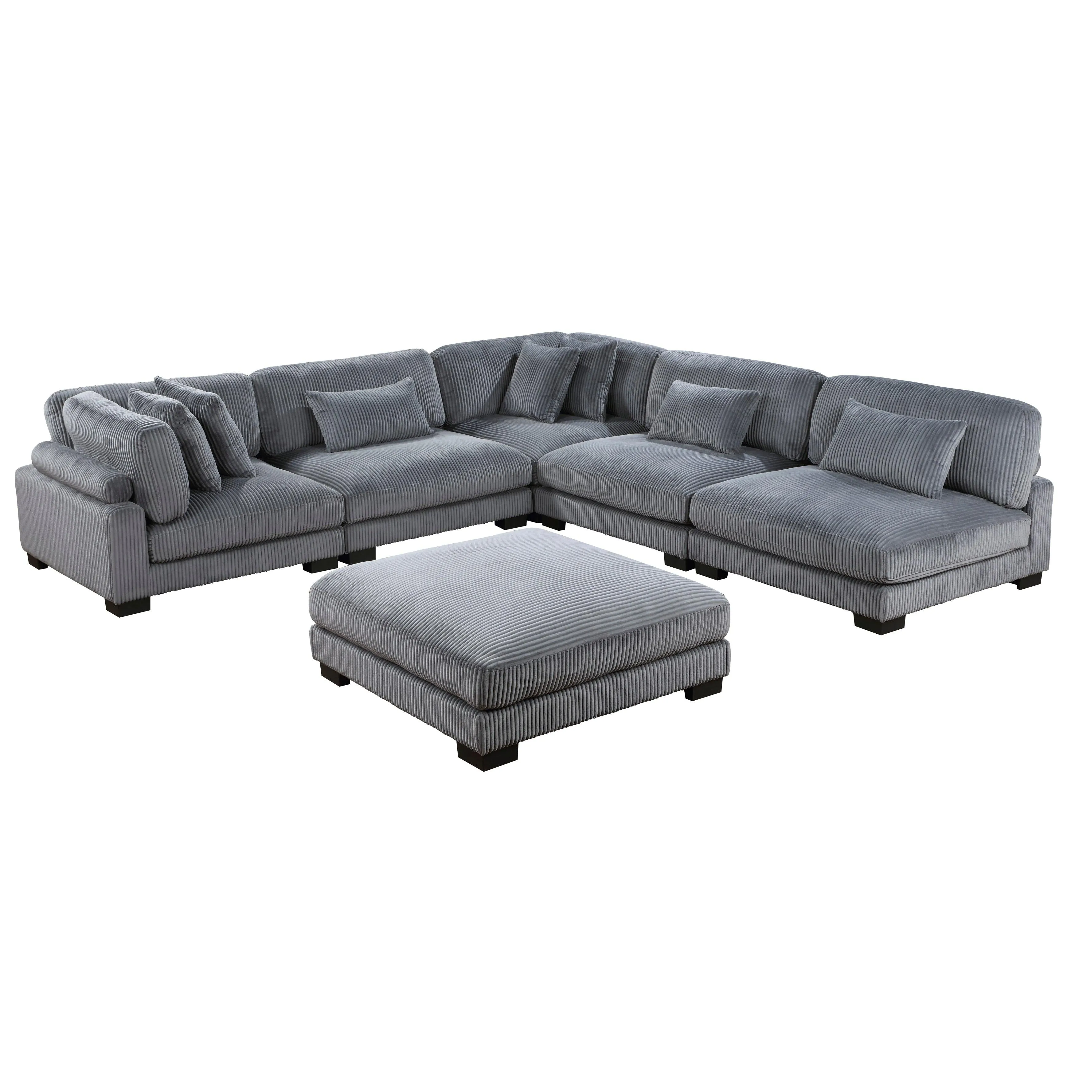 Traverse Gray Corduroy 6-Piece Modular Sectional with Ottoman - Image 4