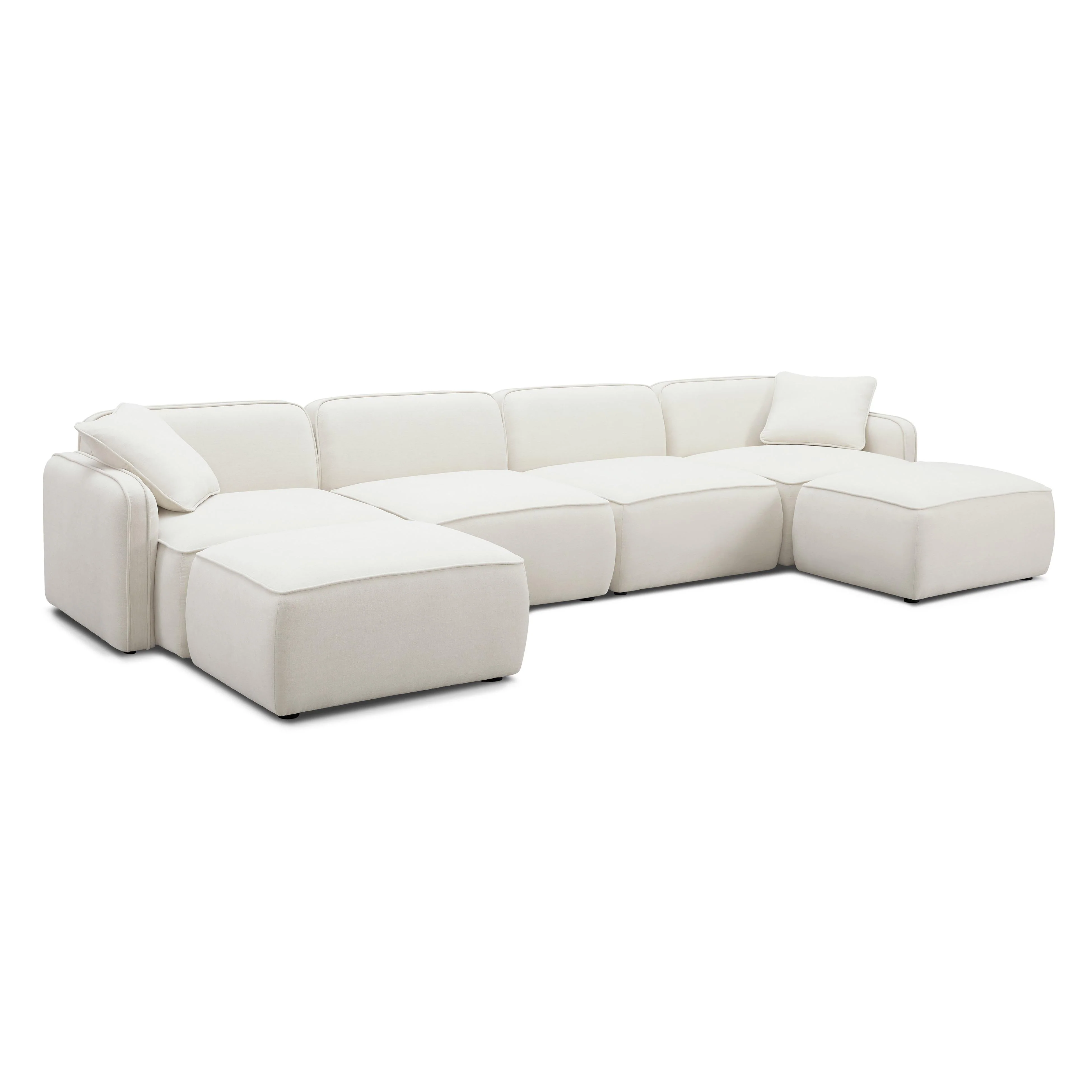 Travie Sand Upcycled Linen 6-Piece Modular U-Sectional - Image 8