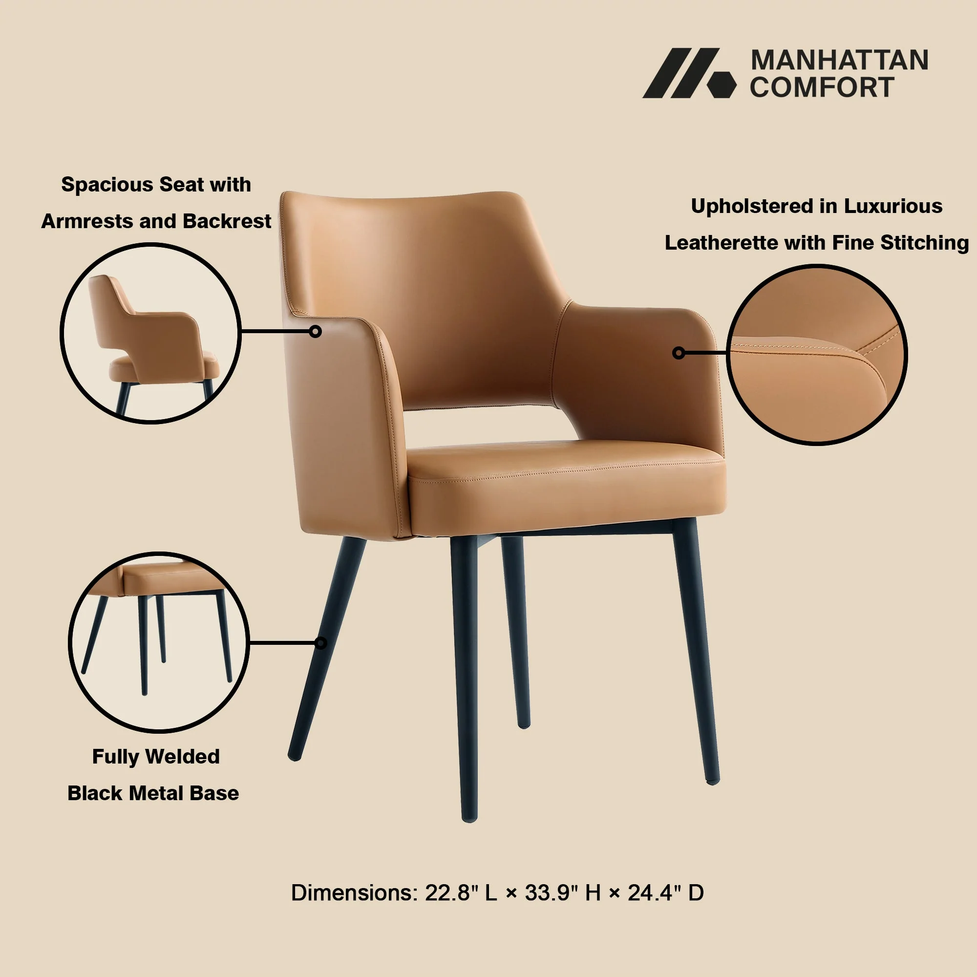 Tremont Dining Arm Chair in Saddle (set of 2) - Image 4