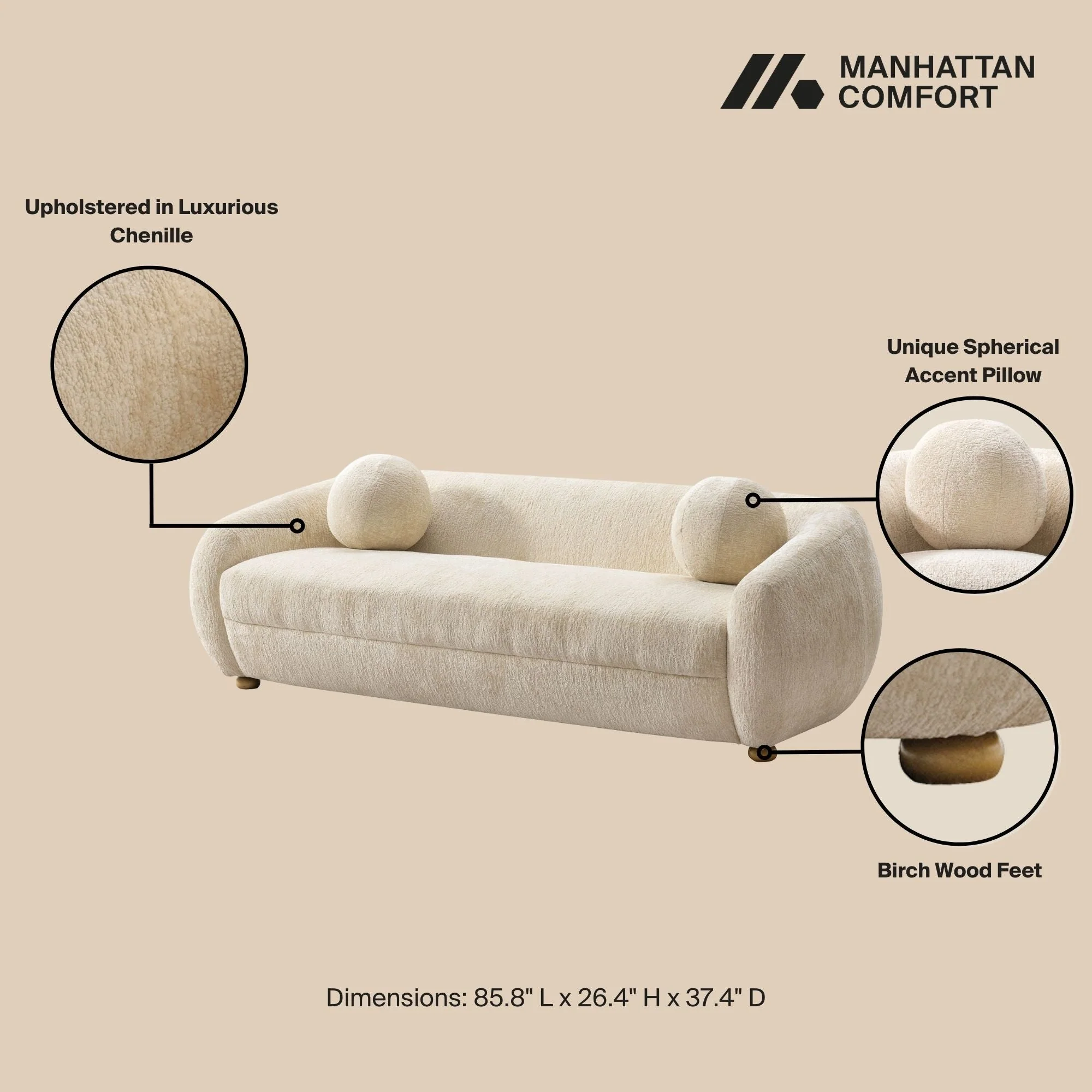Tribeca Sofa and Accent Chairs in Cream (set of 3) - Image 6