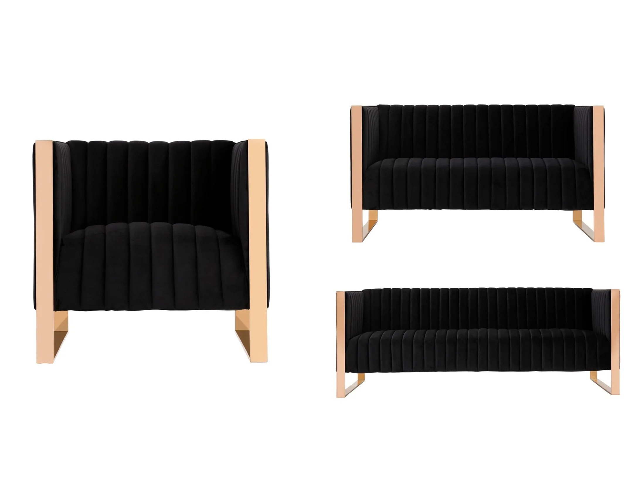 Trillium 3 Piece - Sofa, Loveseat and Armchair Set in Black and Gold