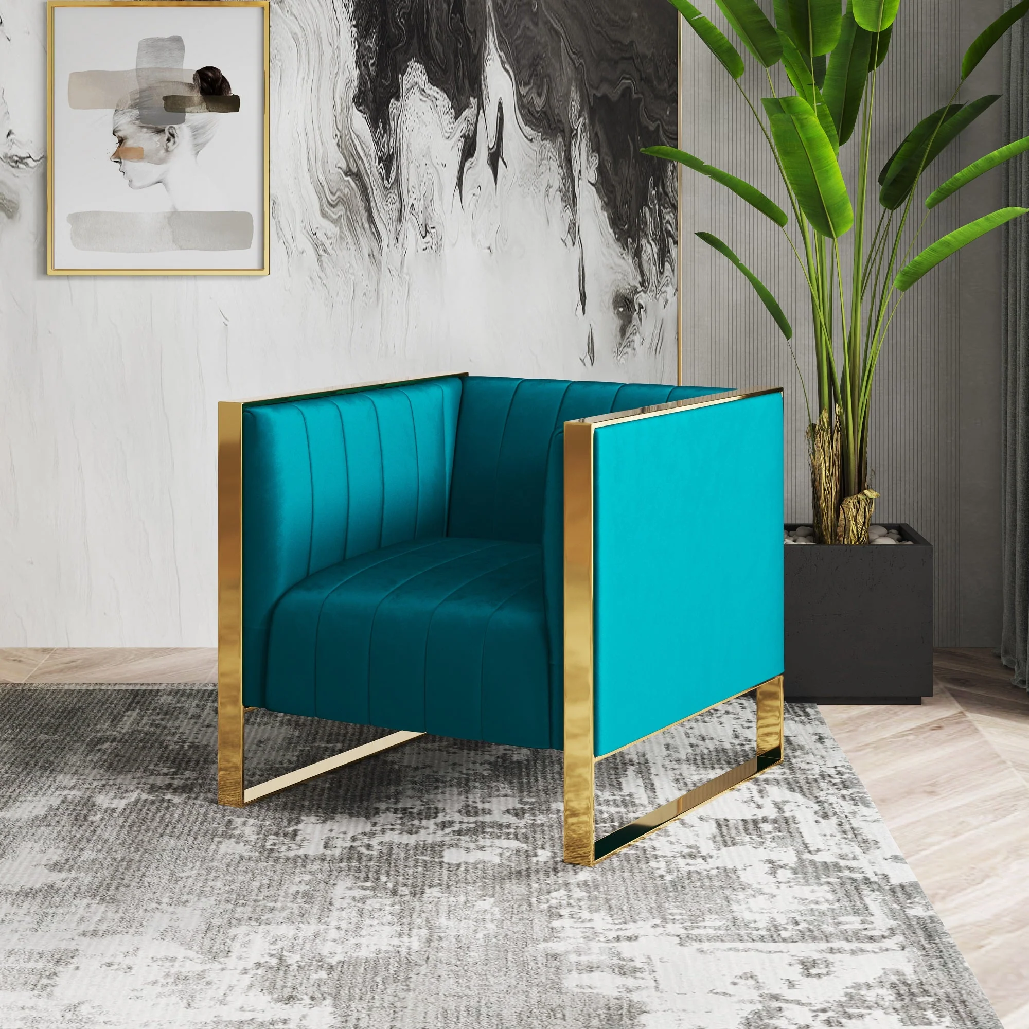 Trillium Accent Chair in Teal and Gold - Image 2