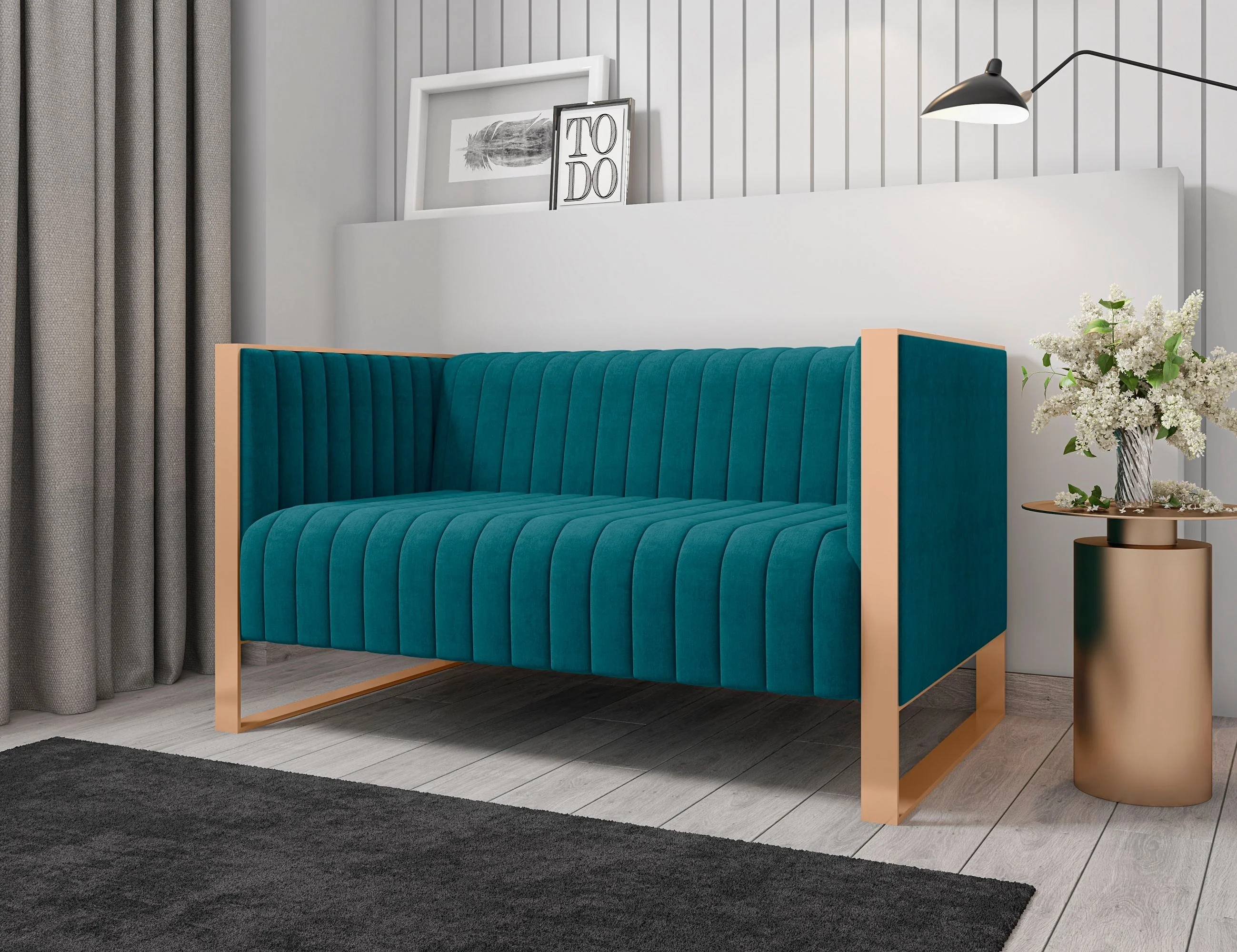 Trillium Loveseat in Aqua Blue and Gold - Image 2