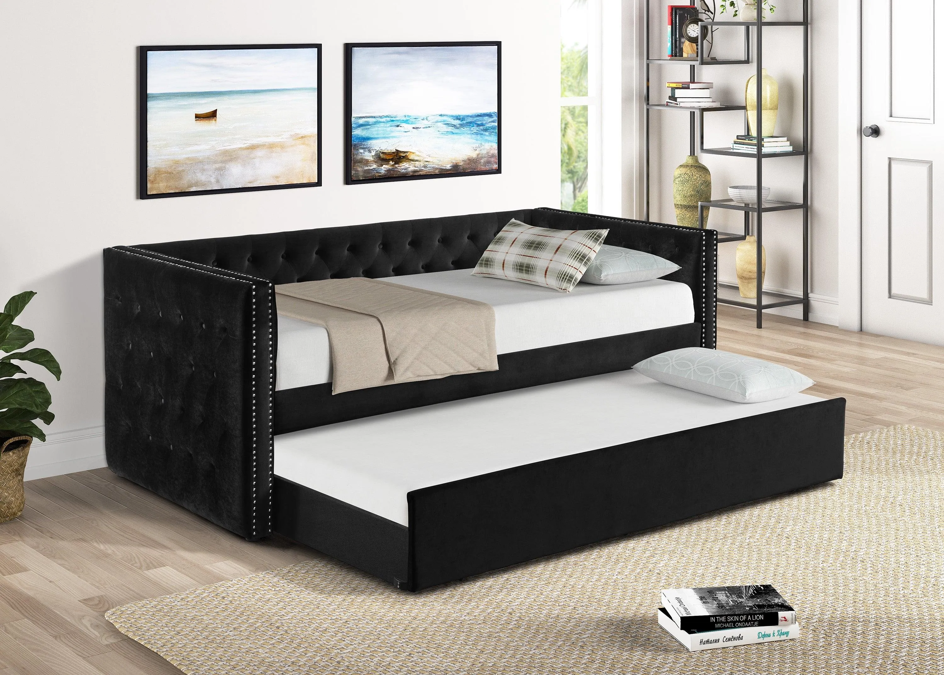 Trina Black Velvet Twin Daybed - Image 3