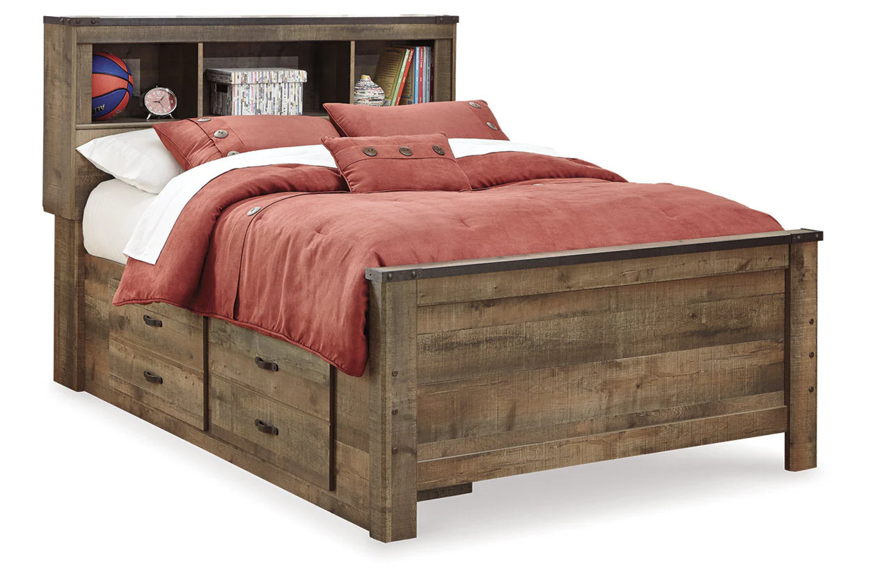 Trinell Brown Full Bookcase Storage Platform Bed with 4 Drawers