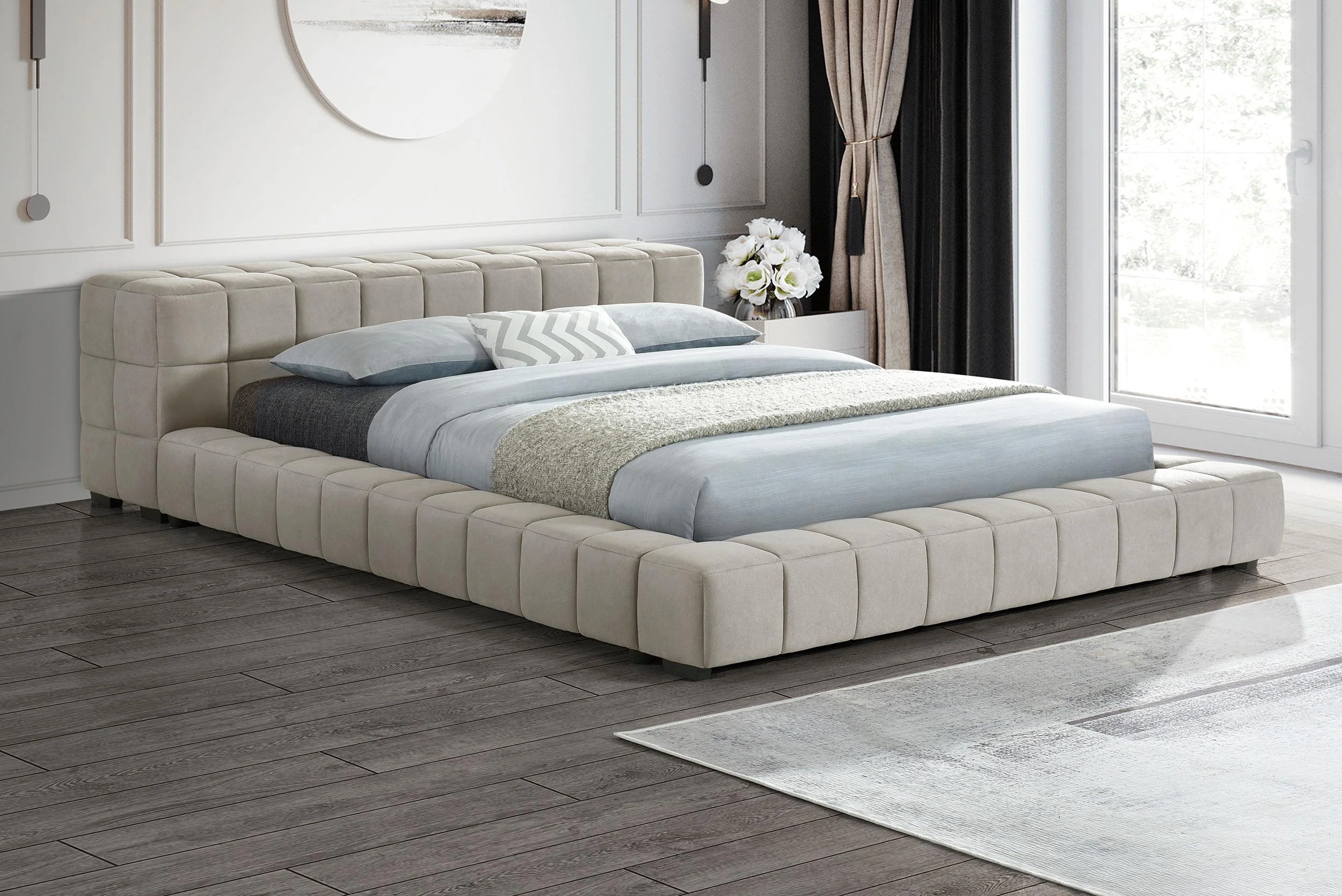 Trinity Light Taupe Upholstered Eastern King Platform Bed