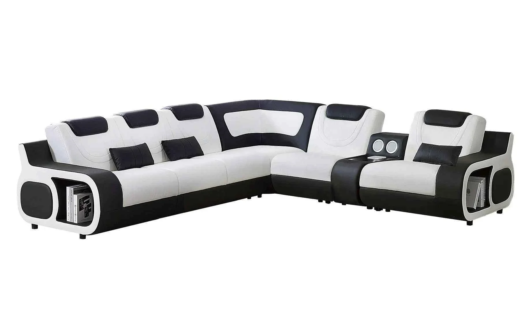 Tron Black/White Italian Leather Right Arm Facing (RAF) Sectional - Image 5