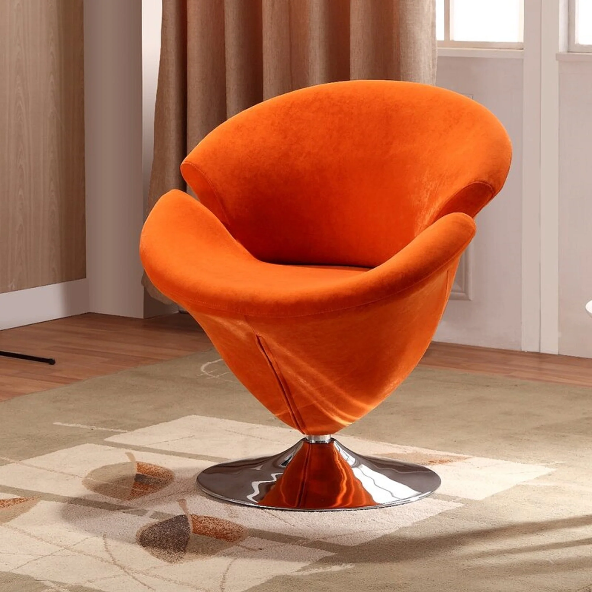 Tulip Swivel Accent Chair in Orange and Polished Chrome - Image 2