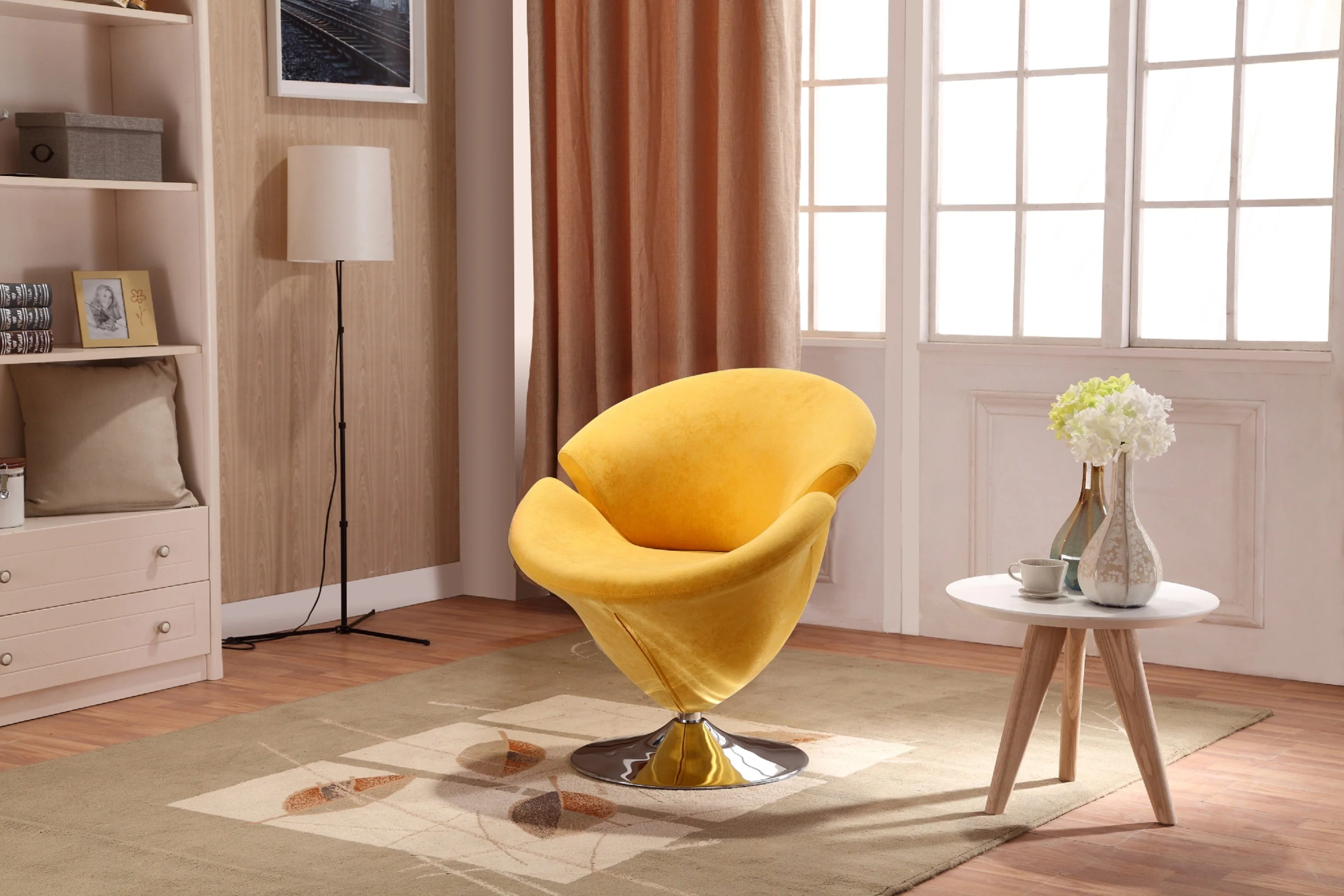 Tulip Swivel Accent Chair in Yellow and Polished Chrome - Image 2