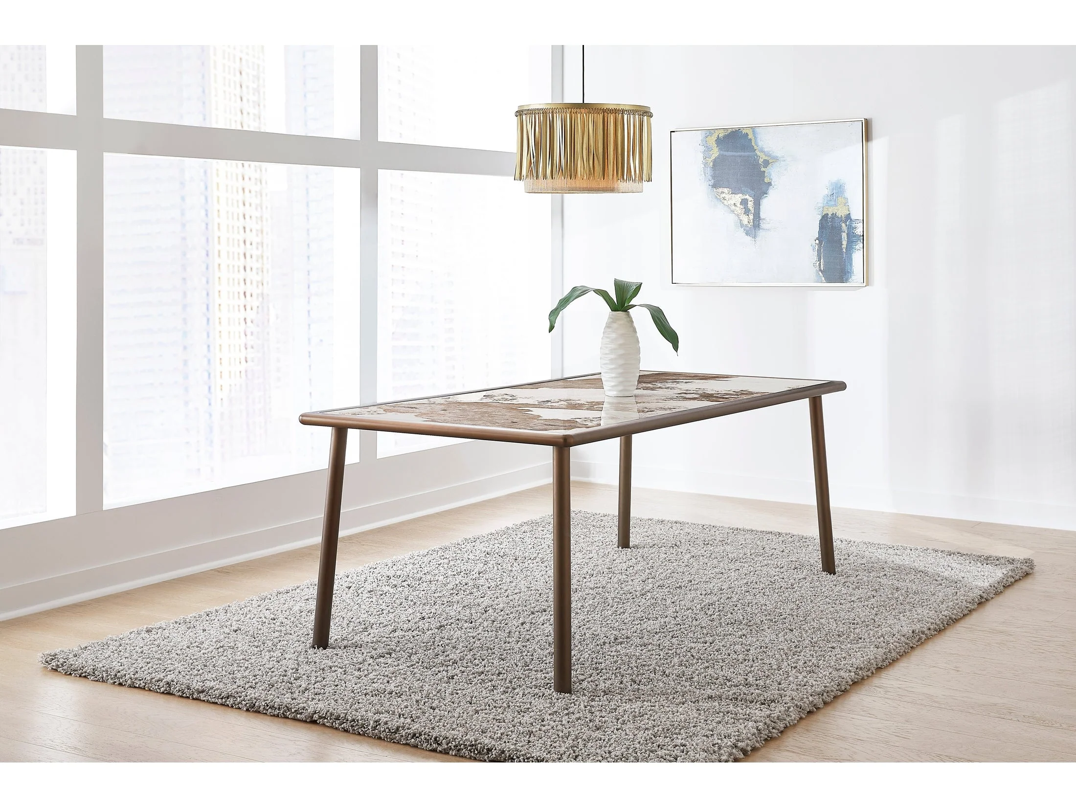 Tulum Stone Top Dining Table with Bronze Metal Base