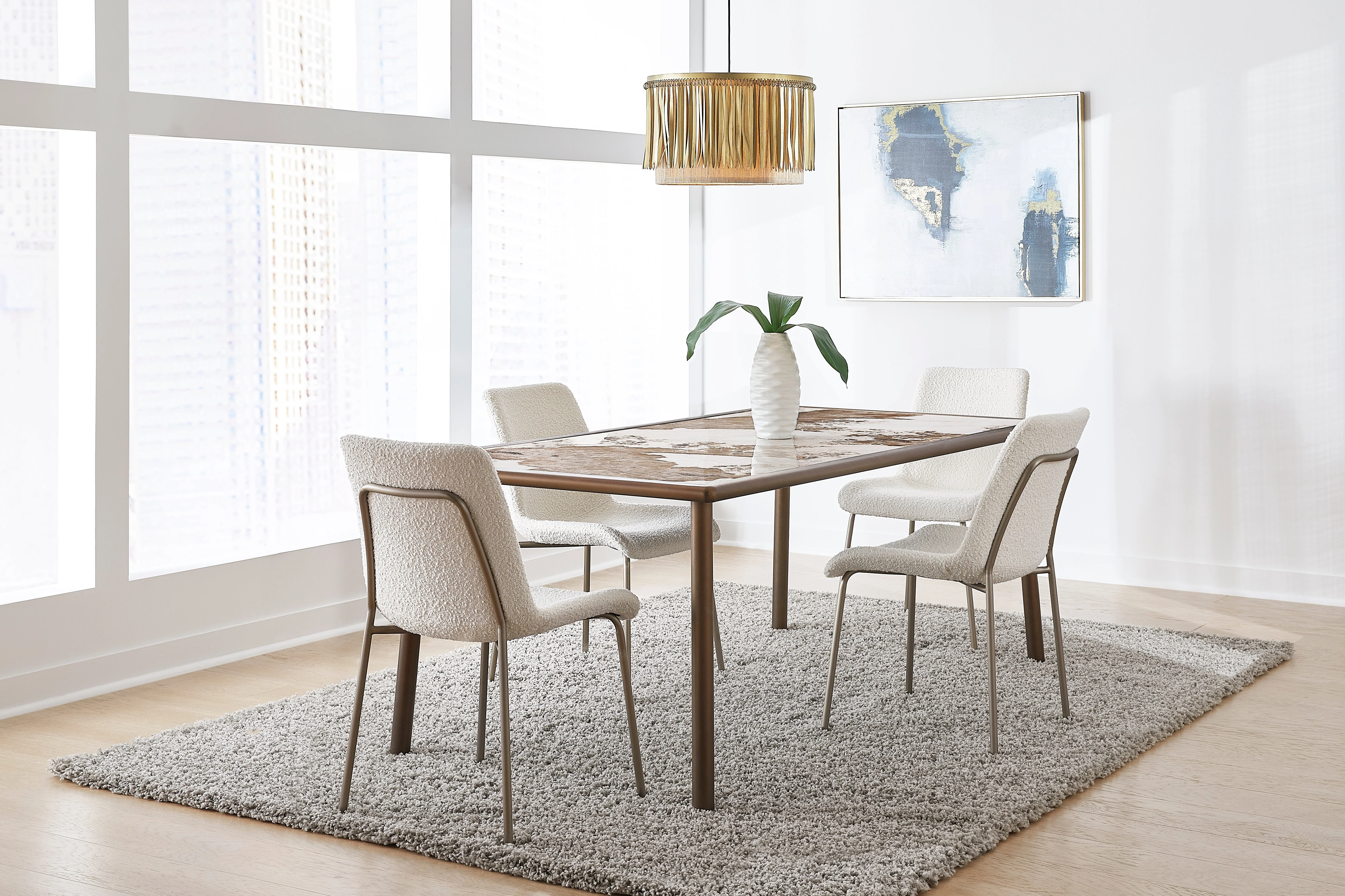 Tulum Stone Top Dining Table with Bronze Metal Base - Image 3