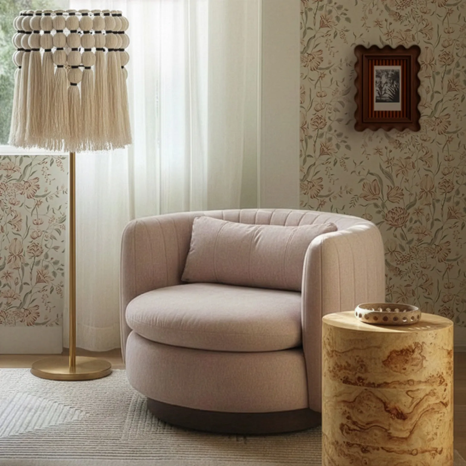Tutu Cream Cotton Tasseled Floor Lamp - Image 2