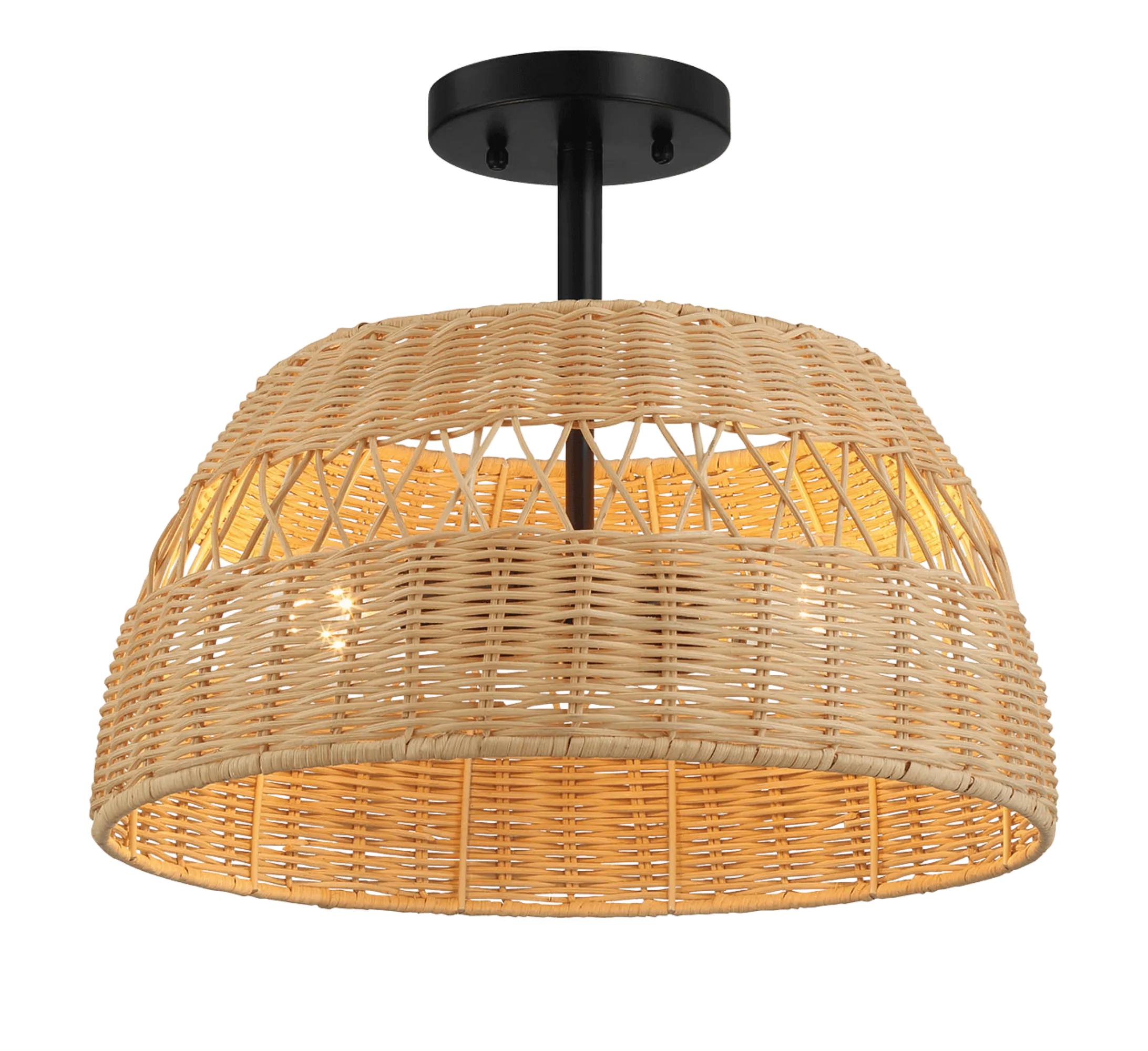 Twinkle Double Lights Semi Flush With Rattan Shade Black Metal Finish for Farmhouse Style - Image 3