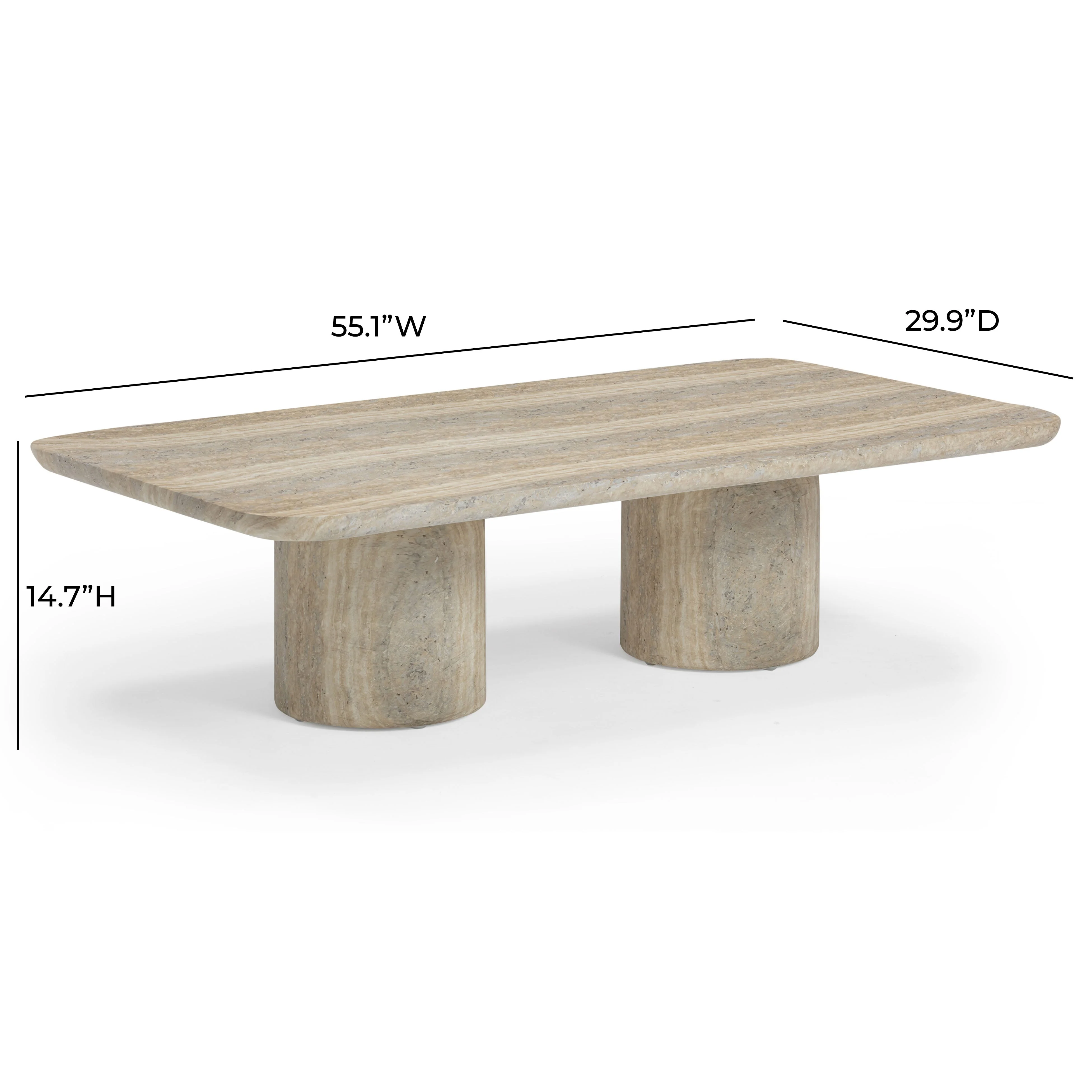 Tyche 55" Faux Travertine Indoor/Outdoor Concrete Rectangular Coffee Table - Image 7