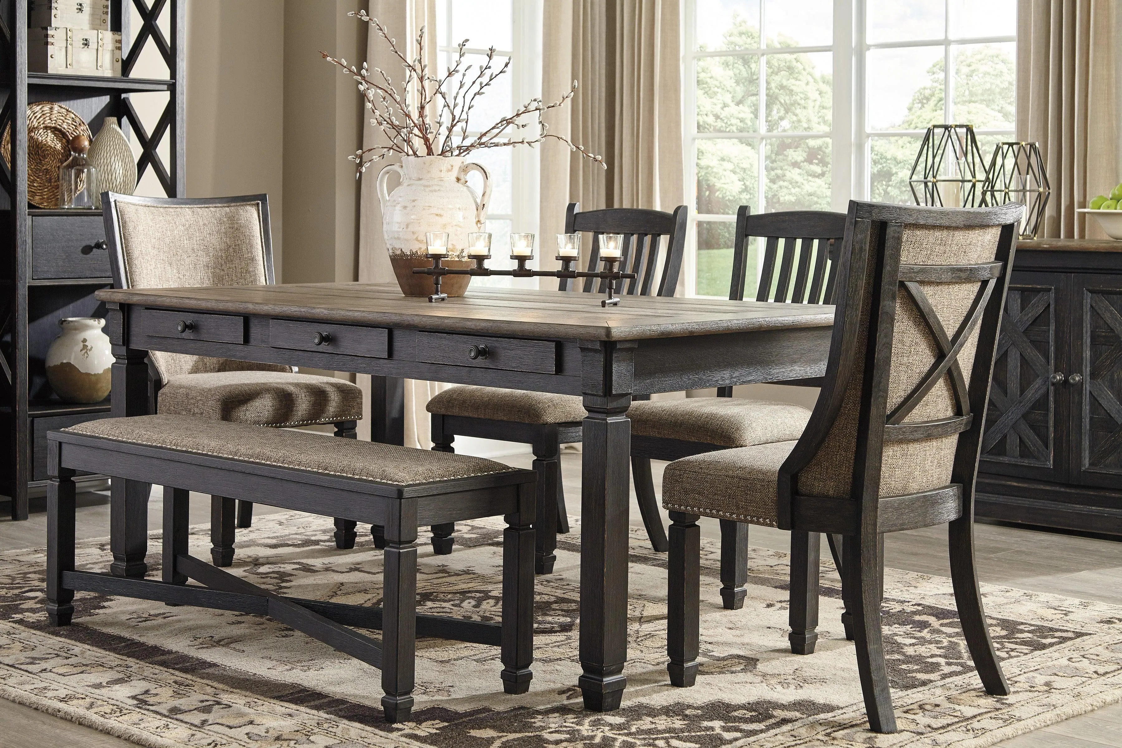 Tyler Creek Black/Grayish Brown Rectangular Dining Set - Image 4
