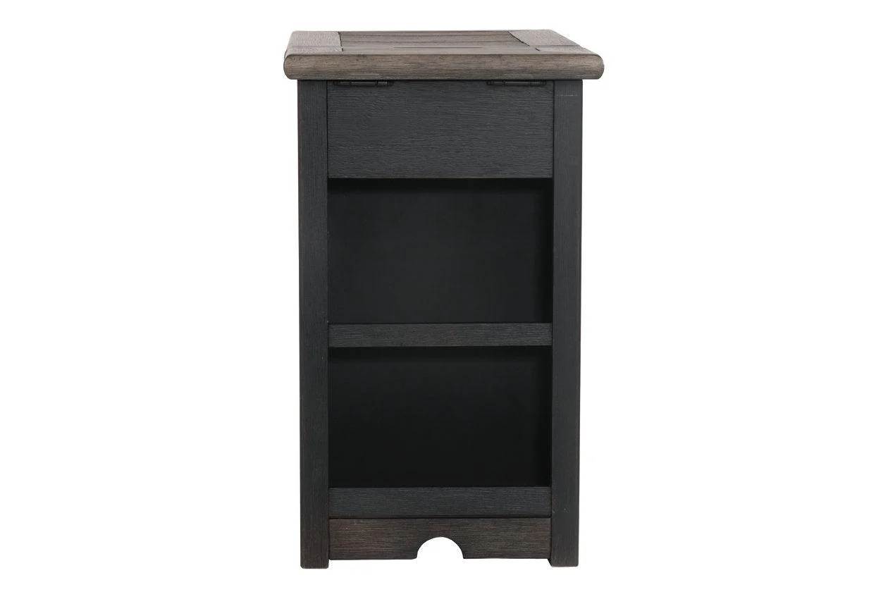 Tyler Creek Grayish Brown/Black Chairside End Table with USB Ports & Outlets - Image 3