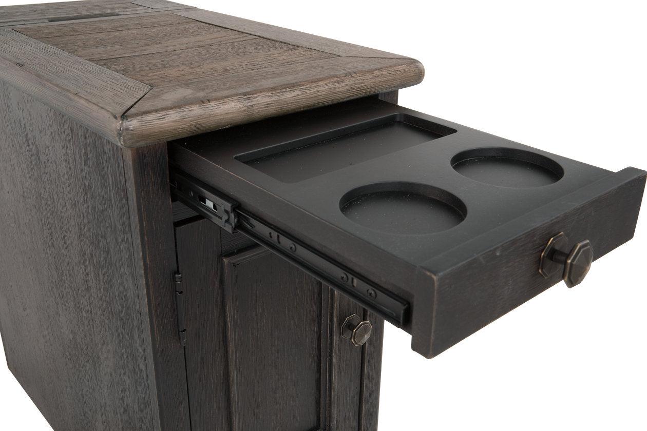 Tyler Creek Grayish Brown/Black Chairside End Table with USB Ports & Outlets - Image 4