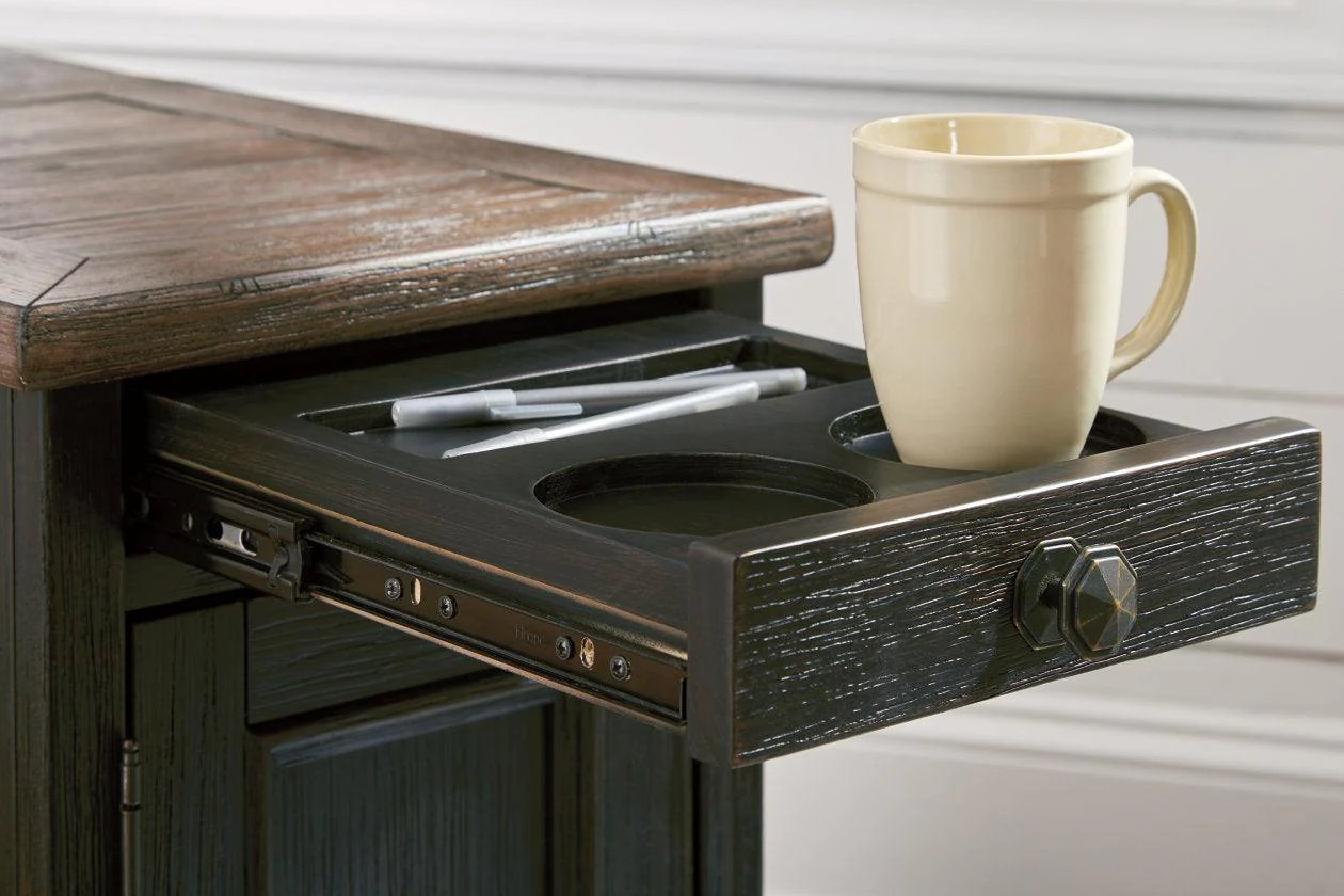 Tyler Creek Grayish Brown/Black Chairside End Table with USB Ports & Outlets - Image 8