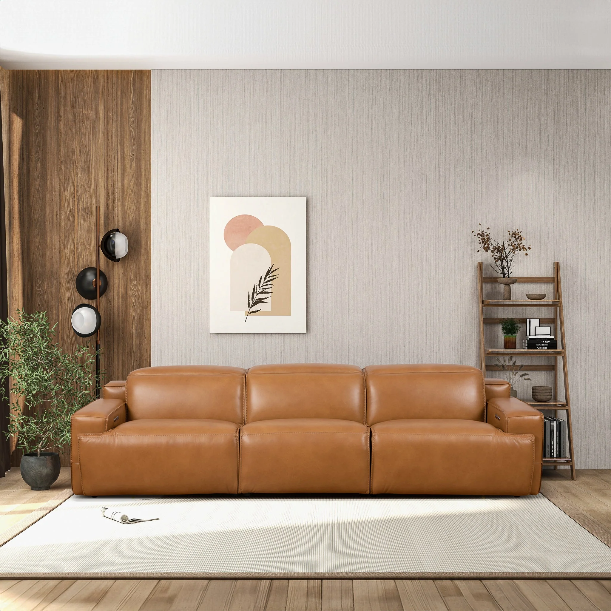 Urbana Triple PWR Tan Leather Recliner Sofa - Image 2