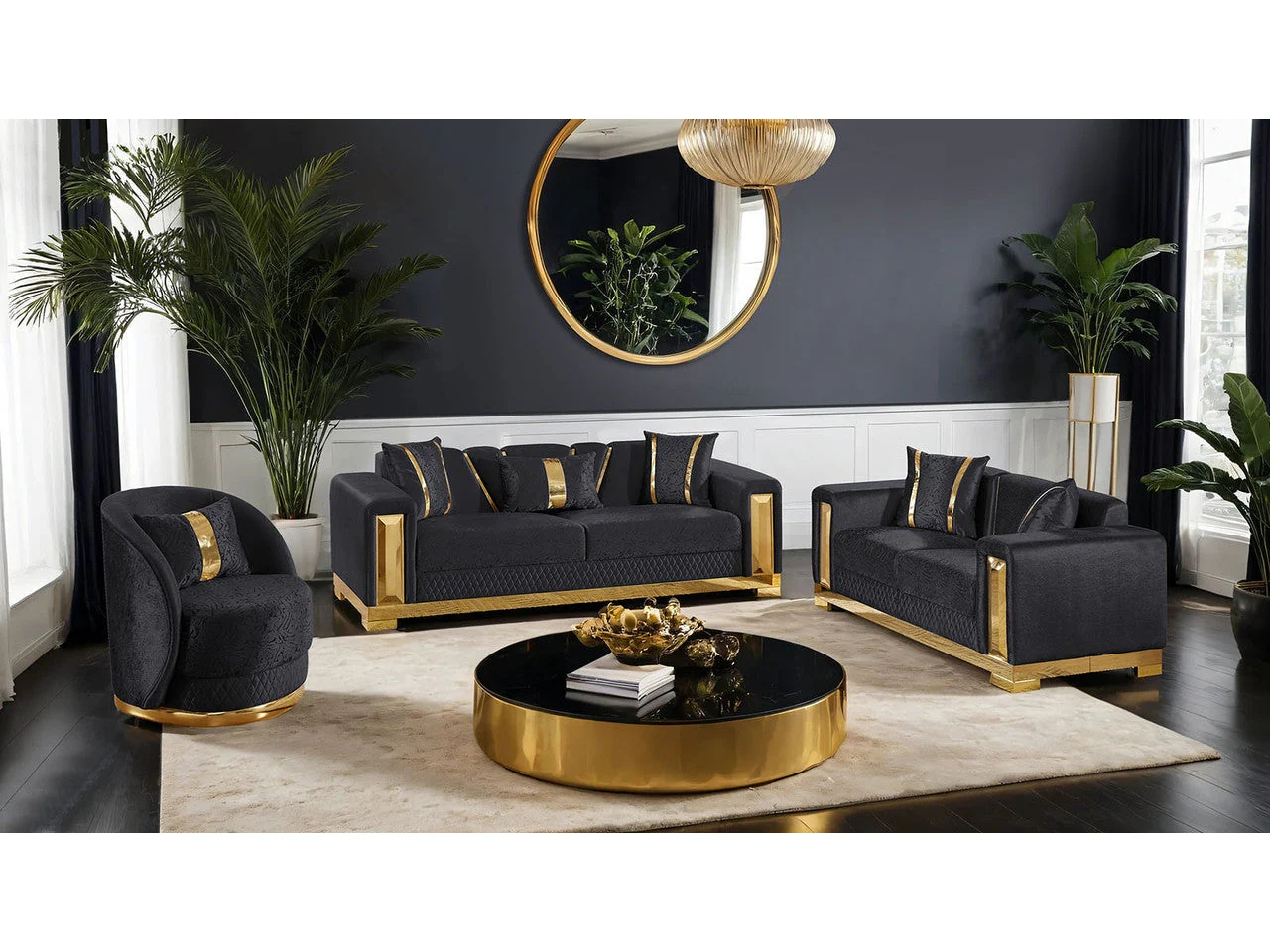 Valdosta Black/Gold Sofa & Loveseat