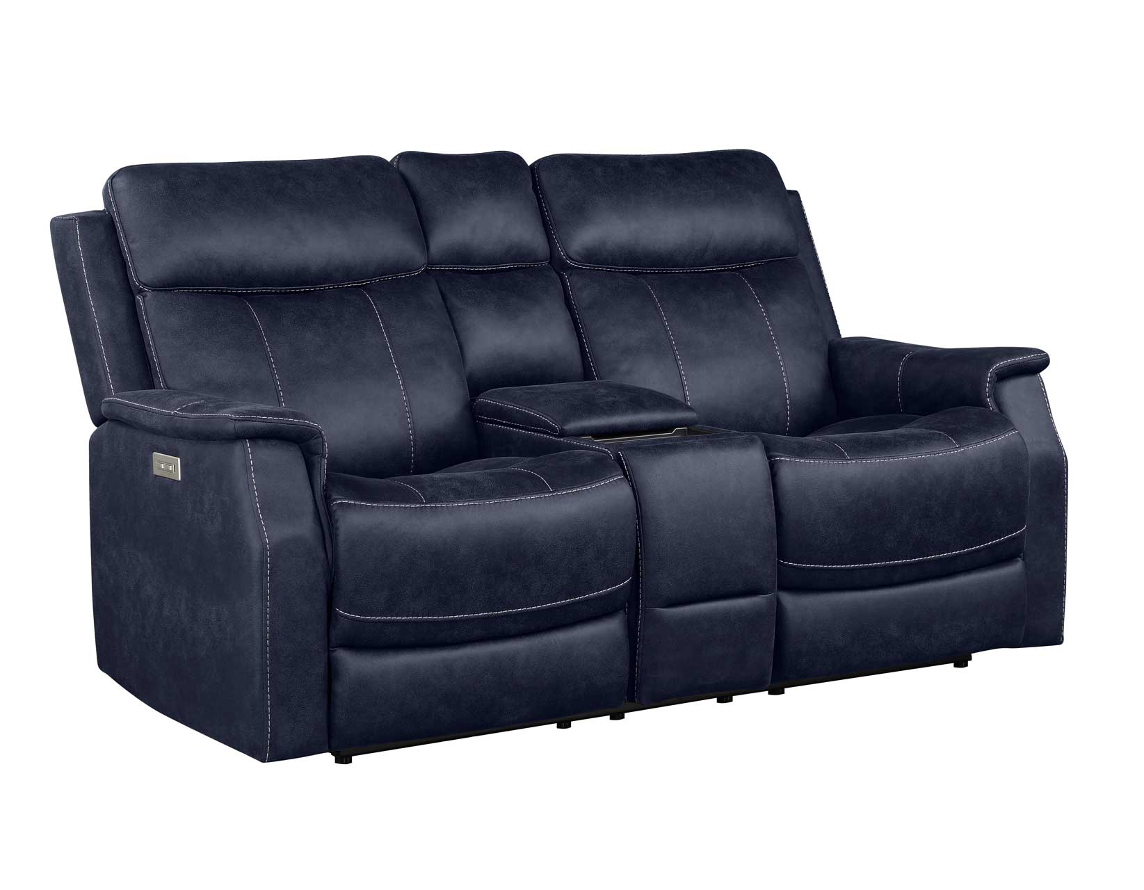 Valencia Ocean Blue Dual-Power Leatherette Reclining Console Loveseat - Image 2
