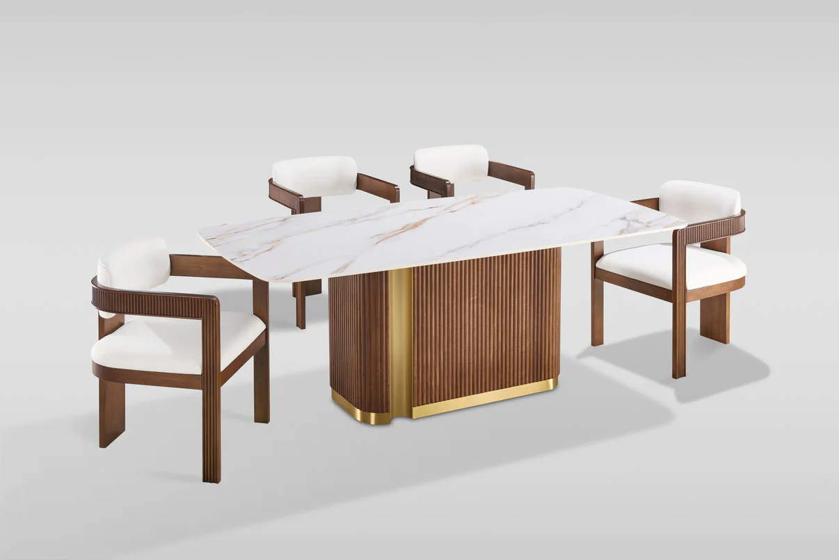 Valente (White/Walnut) Dining Room Set - Image 2
