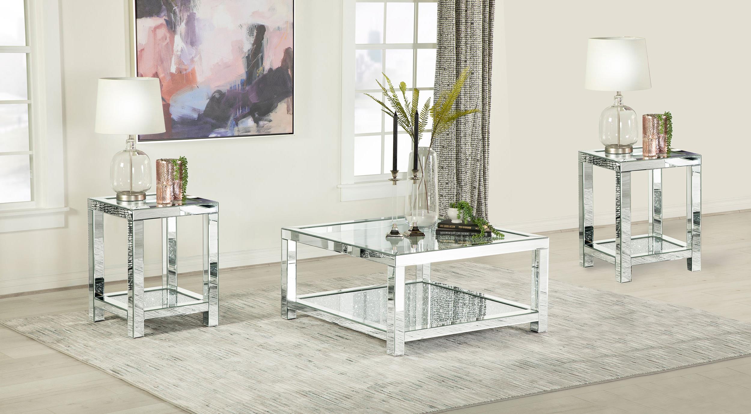 Valentina Silver 3-Piece Mirrored Coffee and End Table Set