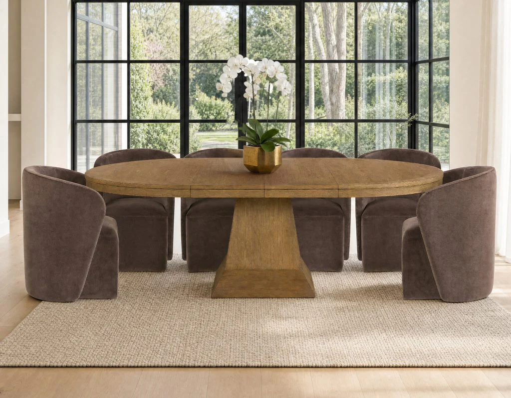 Vaughn 5-Piece Dining Room Set with Annie Barrel Chocolate Velvet Chairs