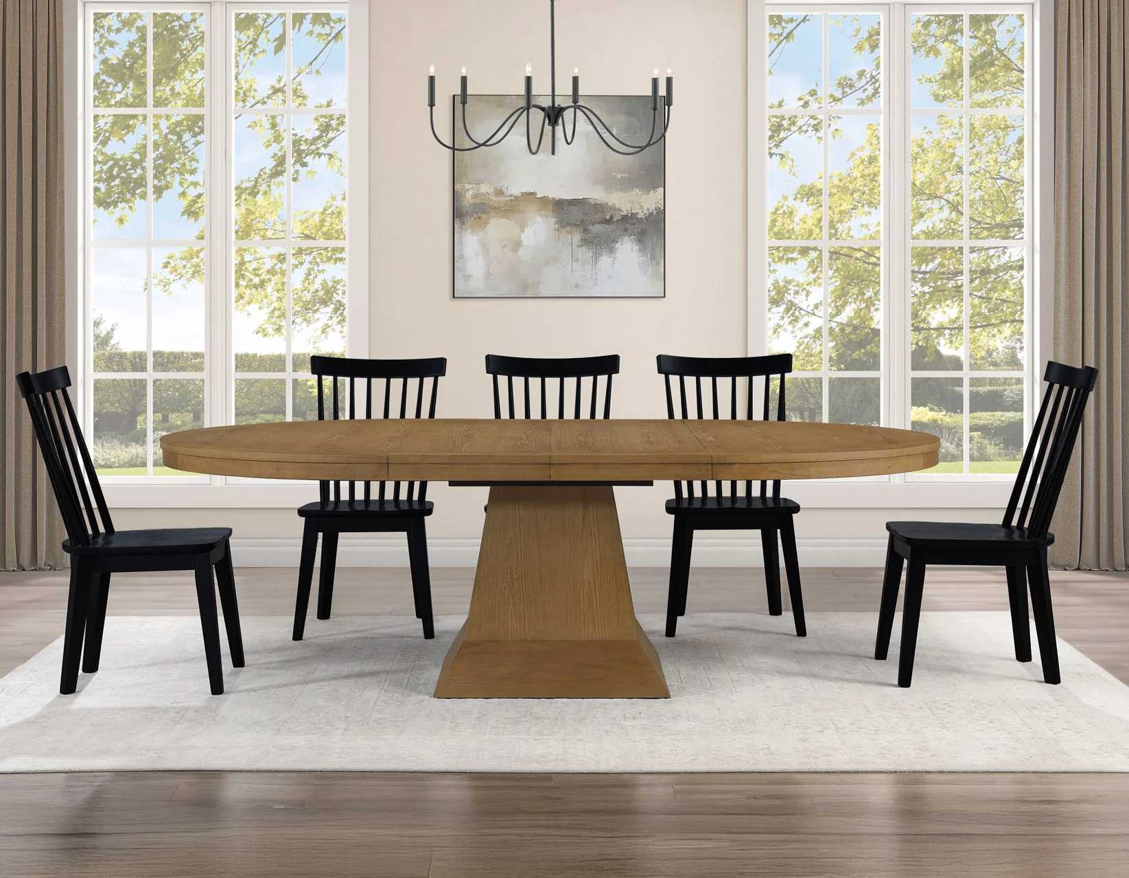 Vaughn Driftwood/Black 5-Piece 60-96″ w/2-18 Leaves Dining Set - Image 2