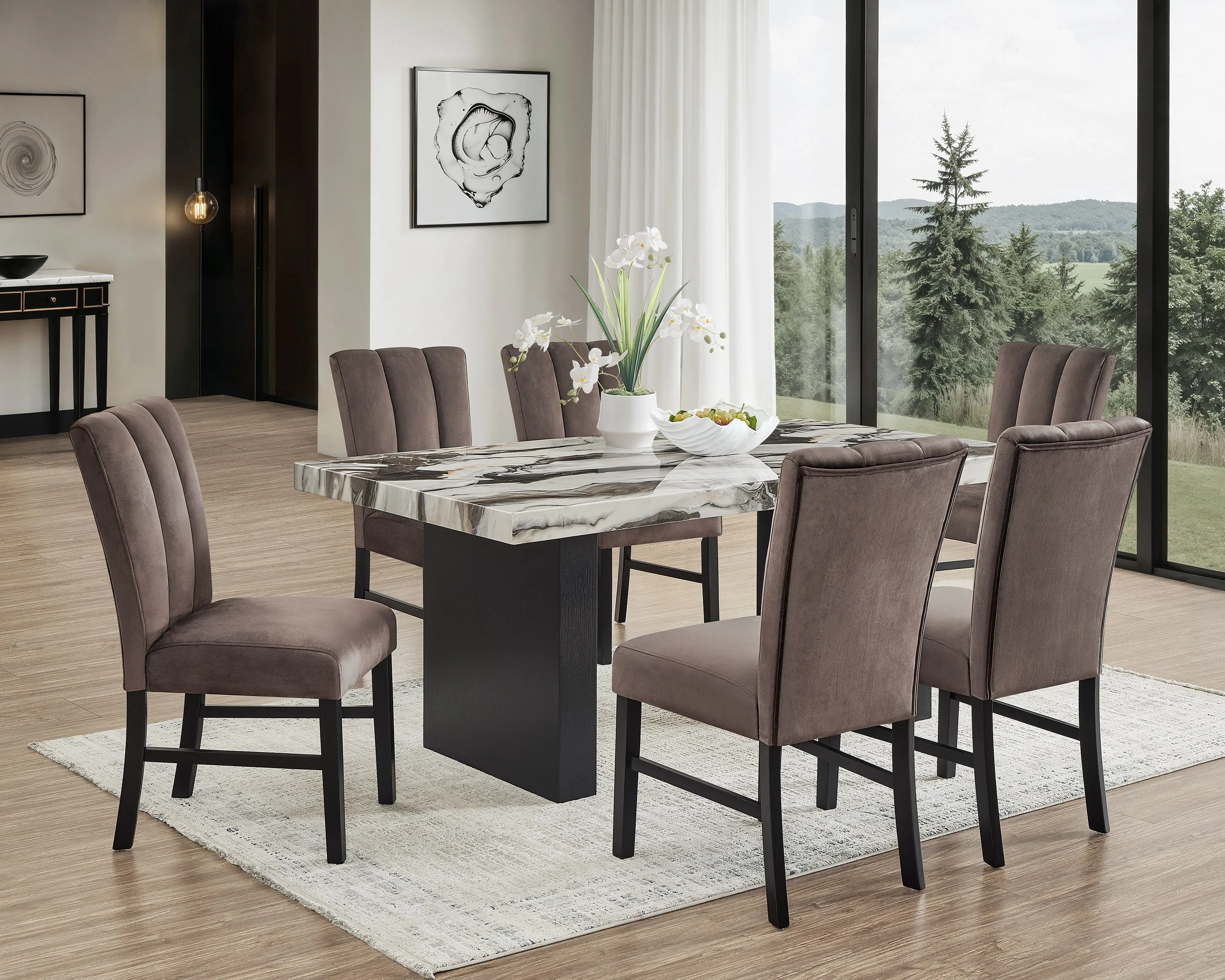 Vega Black/Brown Faux Marble Dining Set - Image 3