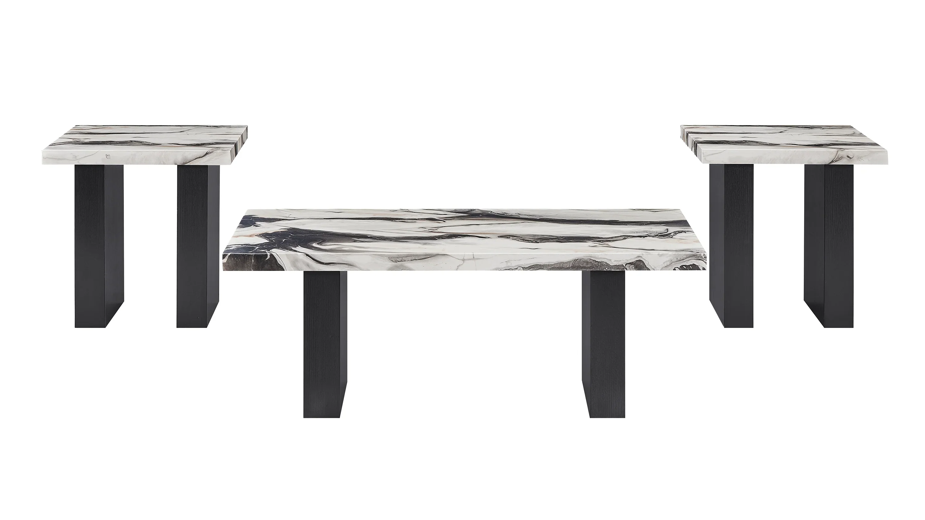 Vega Brown/Black Faux Marble 3-Piece Cocktail Set - Image 2