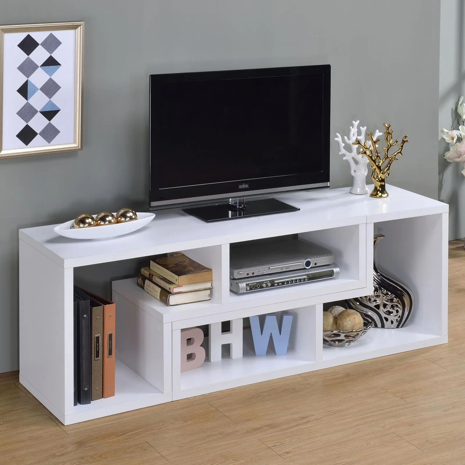 Velma White Convertible TV Console/Bookcase