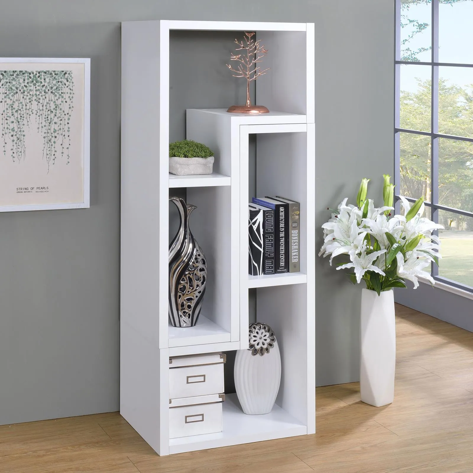 Velma White Convertible TV Console/Bookcase - Image 3