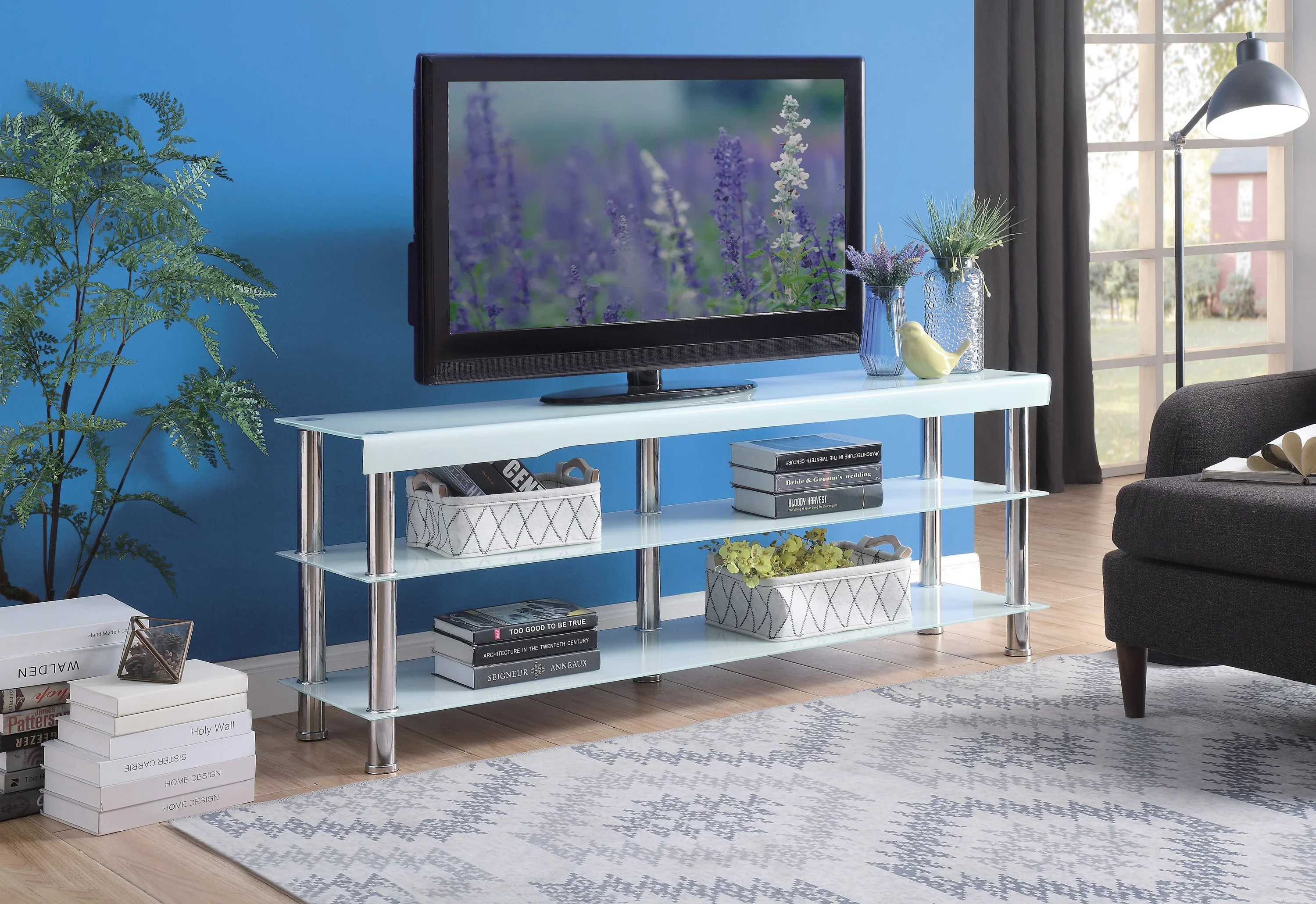 Velva White Glass TV Stand