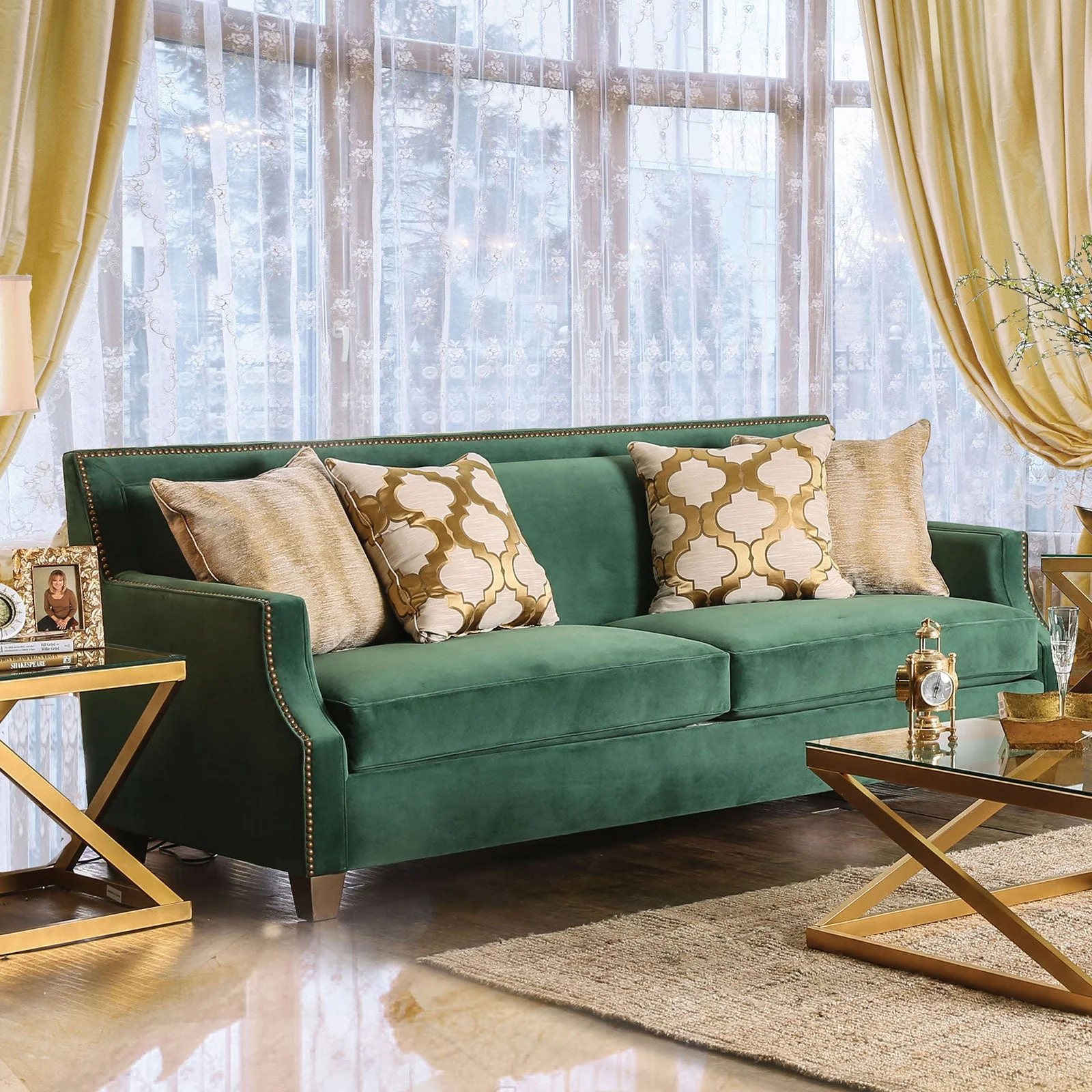 Verdante Emerald Green/Gold Sofa & Loveseat - Image 2