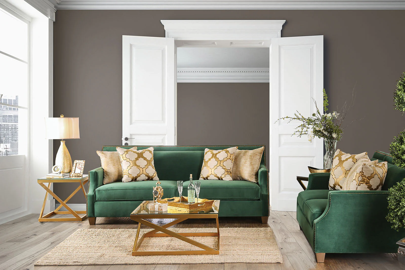 Verdante Emerald Green/Gold Sofa & Loveseat - Image 4